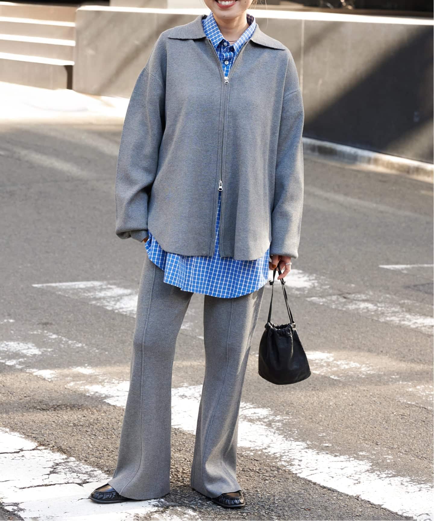 2点SET ジップニットシャツ×パンツセットアップ（つなぎ