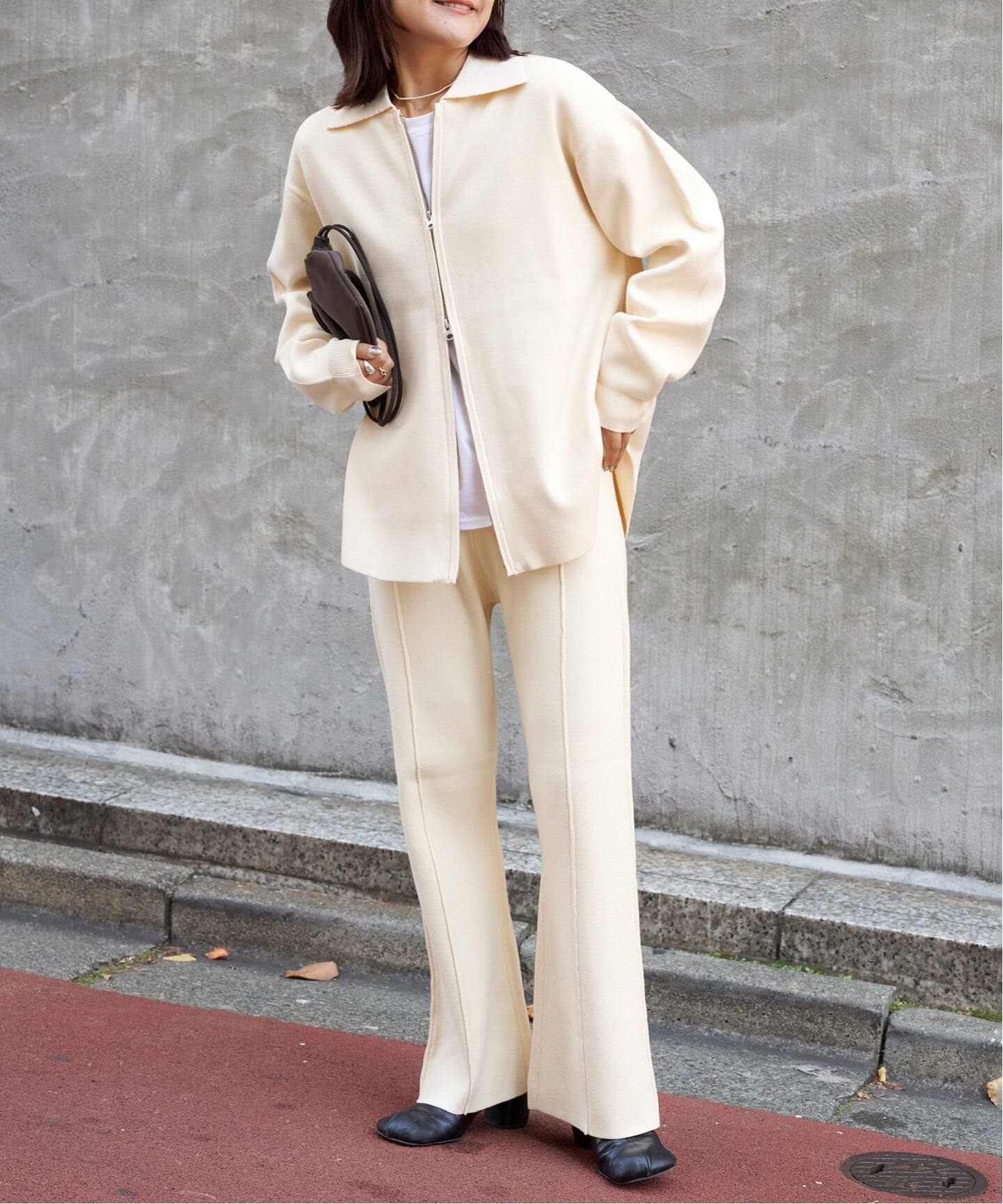 2点SET ジップニットシャツ×パンツセットアップ（つなぎ