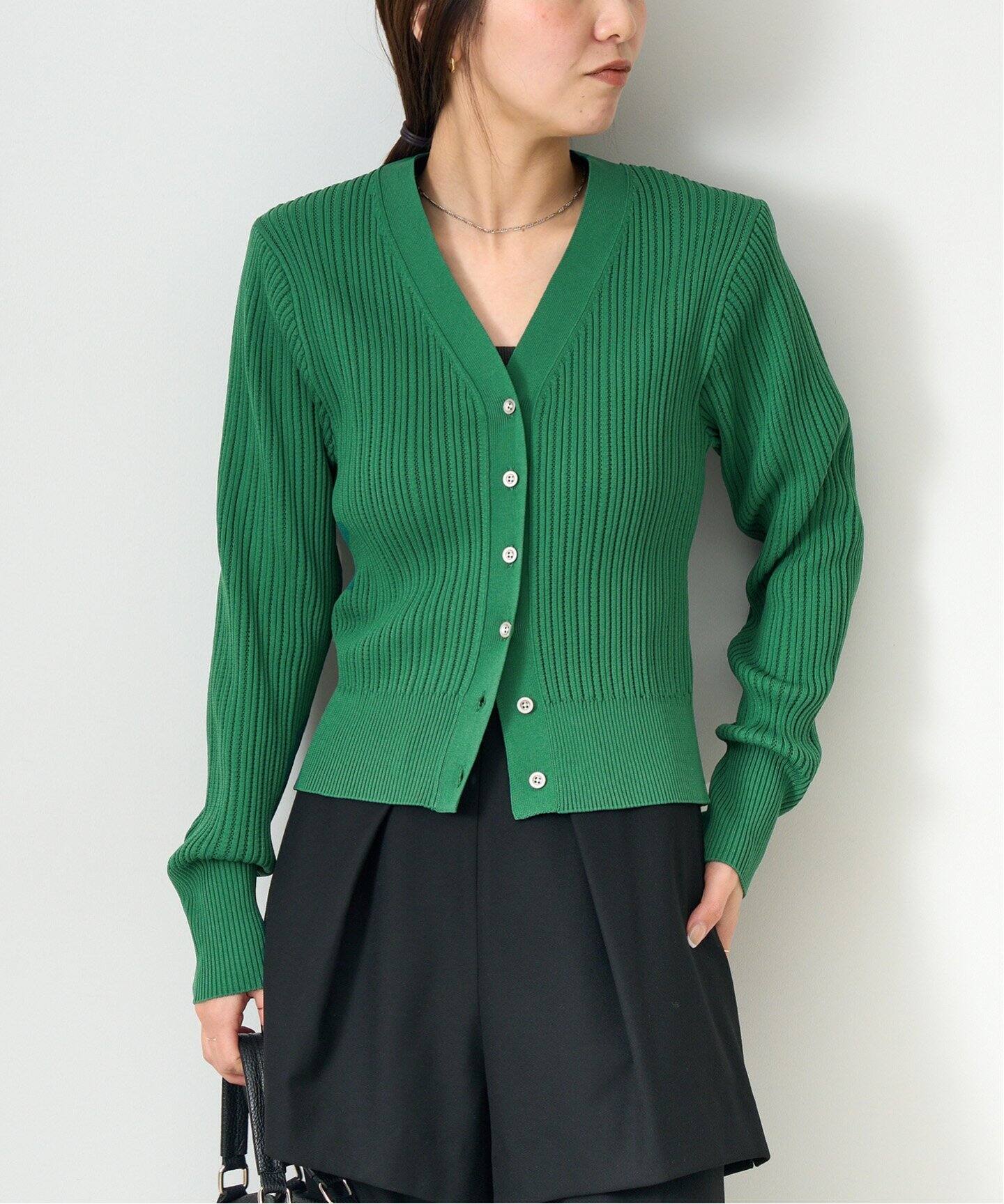 Keleb ダークグリーン Vネック カーディガン OVERSIZED WOOL V-NECK CARDIGAN オーバーサイズウールVネック