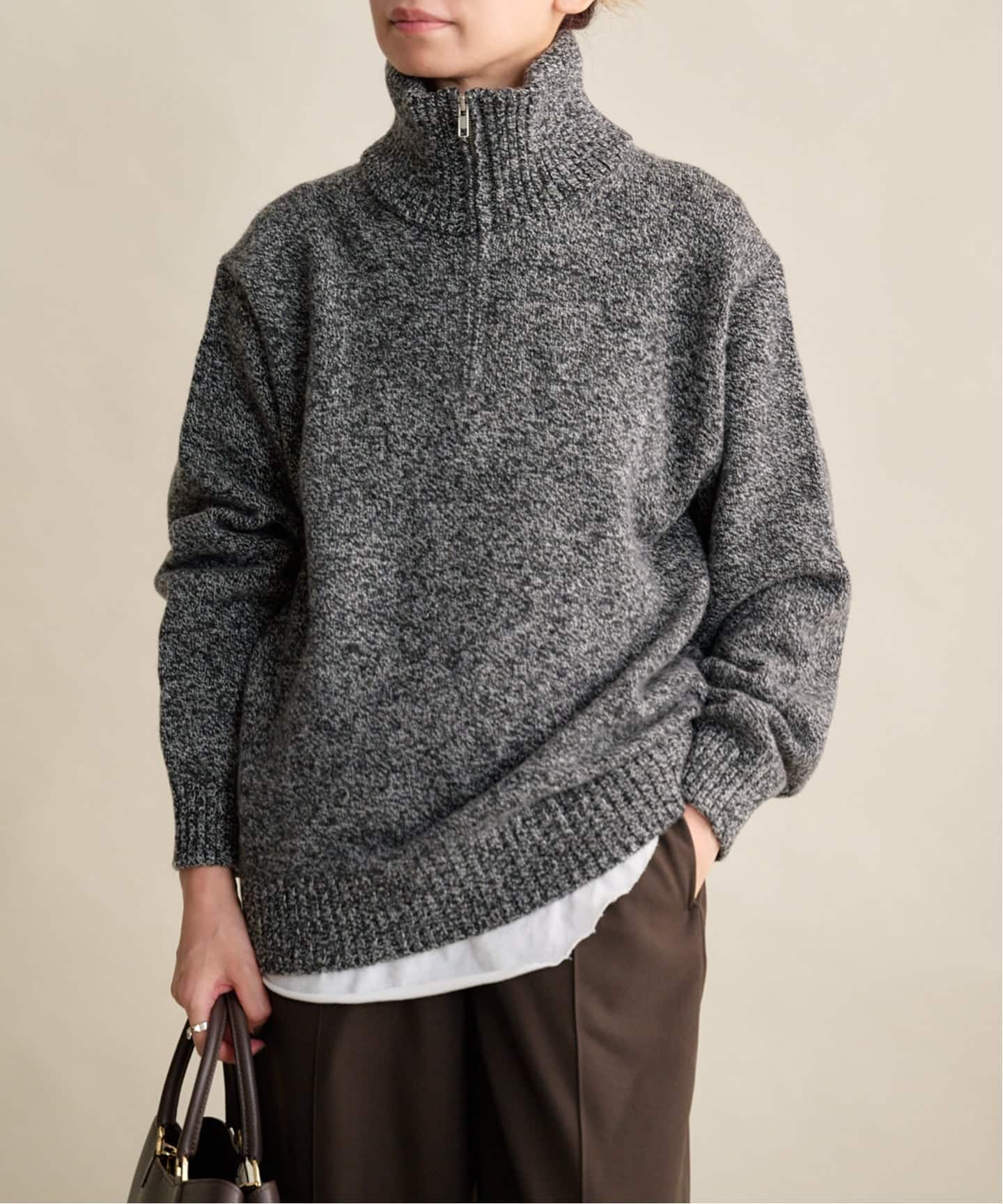 ATON LAMBS WOOL HALF ZIP SWEATER（ニット／セーター）｜BOICE FROM