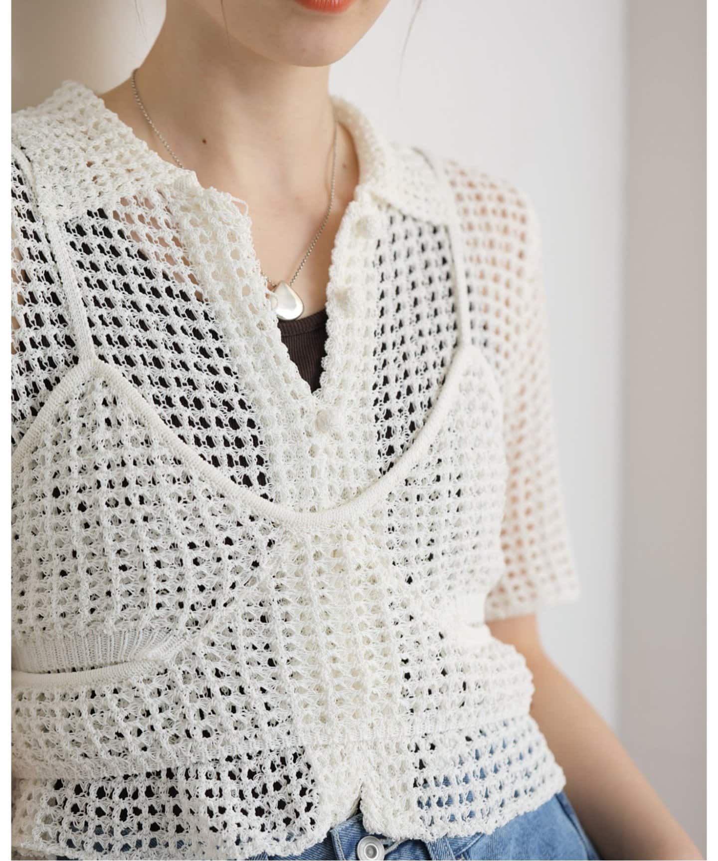 A CCORDION MESHPATTERN HALFSLEEVE SHIRTS（ニット／セーター