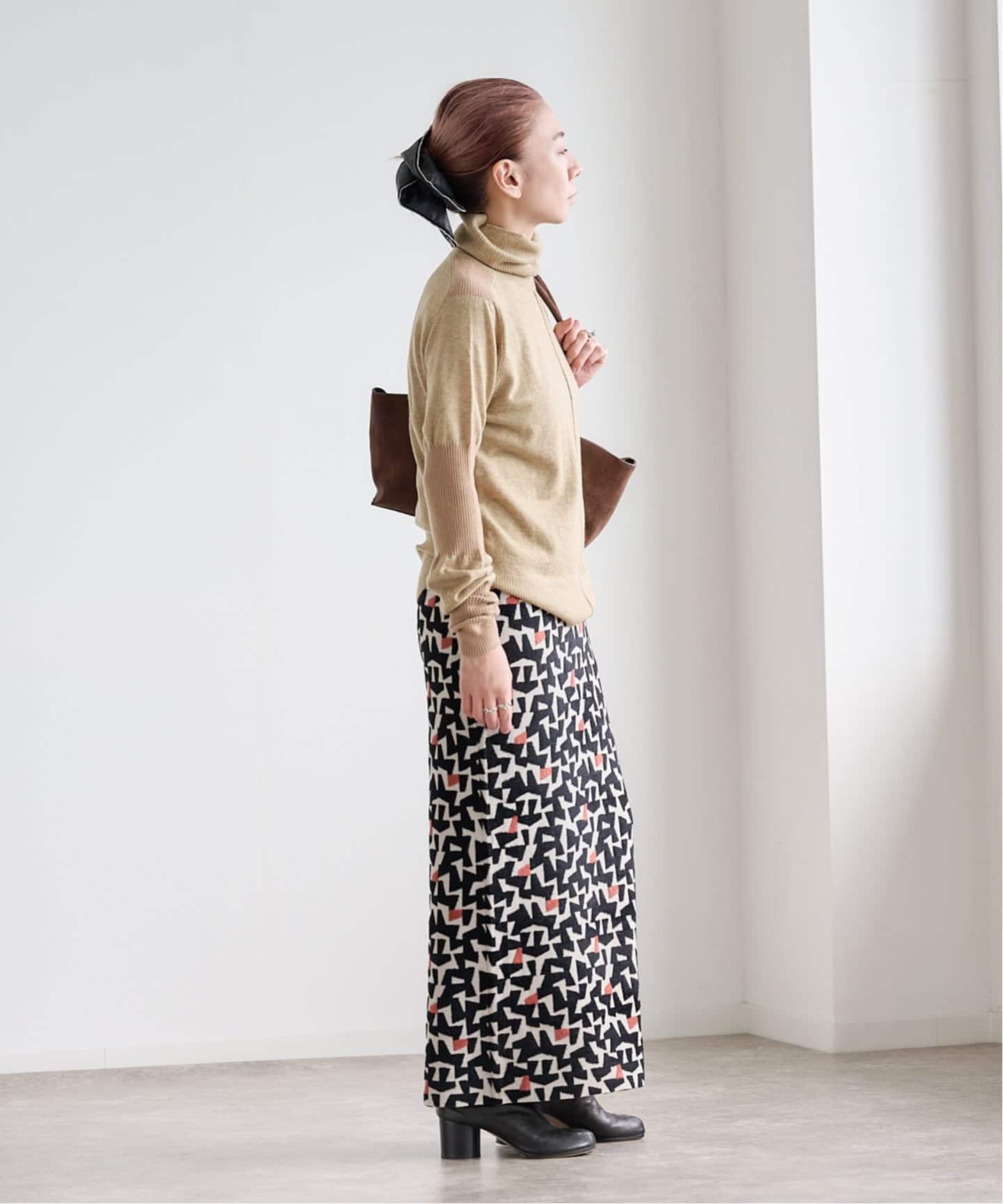 A CCORDION GEOMETRY HIGHWAIST BELT SKIRT（ロング・マキシ丈