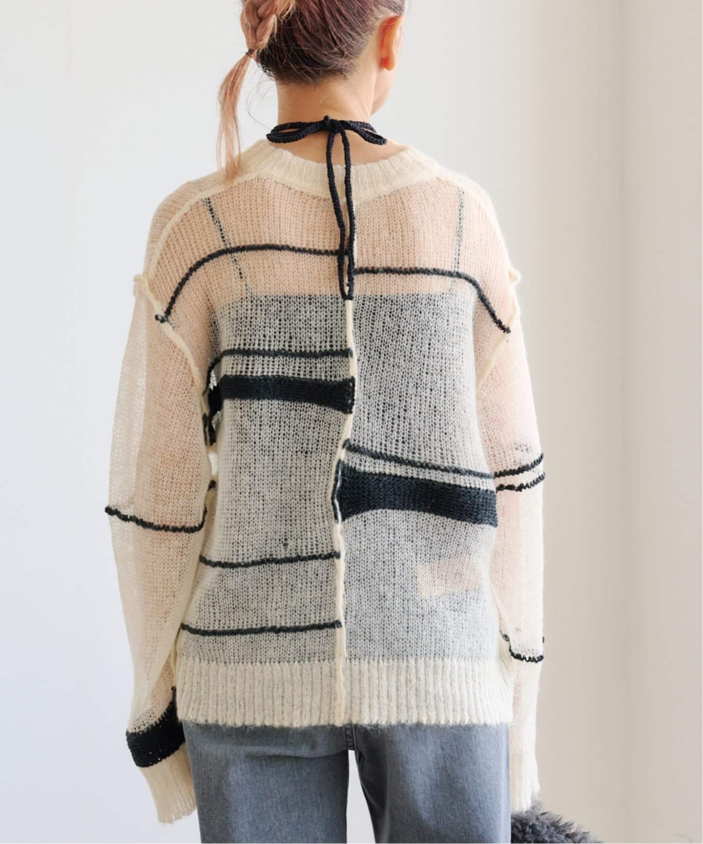 A CCORDION RANDOM BORDER LACEUP PULLOVER（ニット／セーター