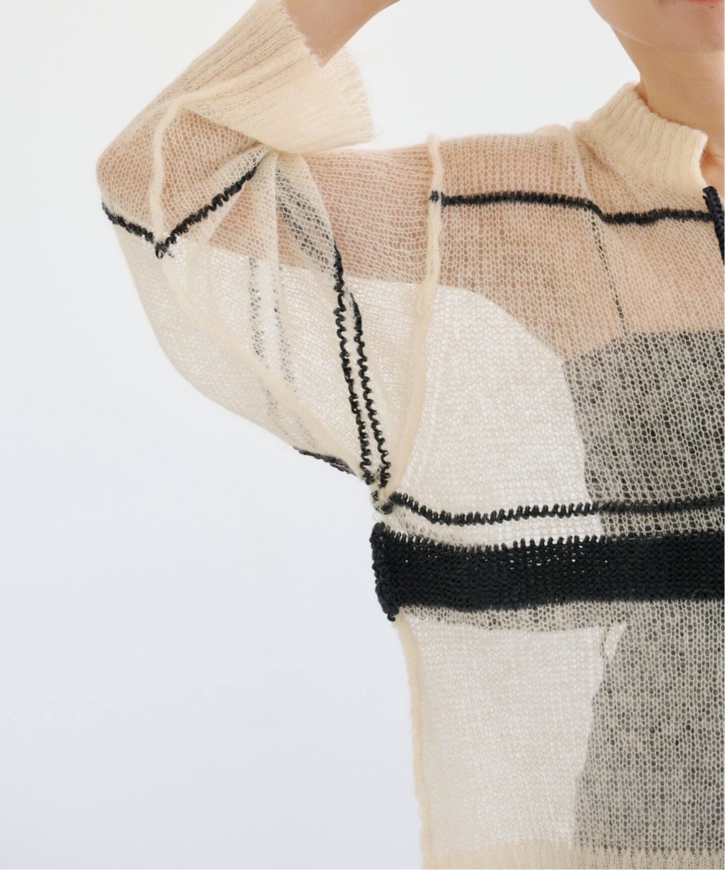 A CCORDION RANDOM BORDER LACEUP PULLOVER（ニット／セーター
