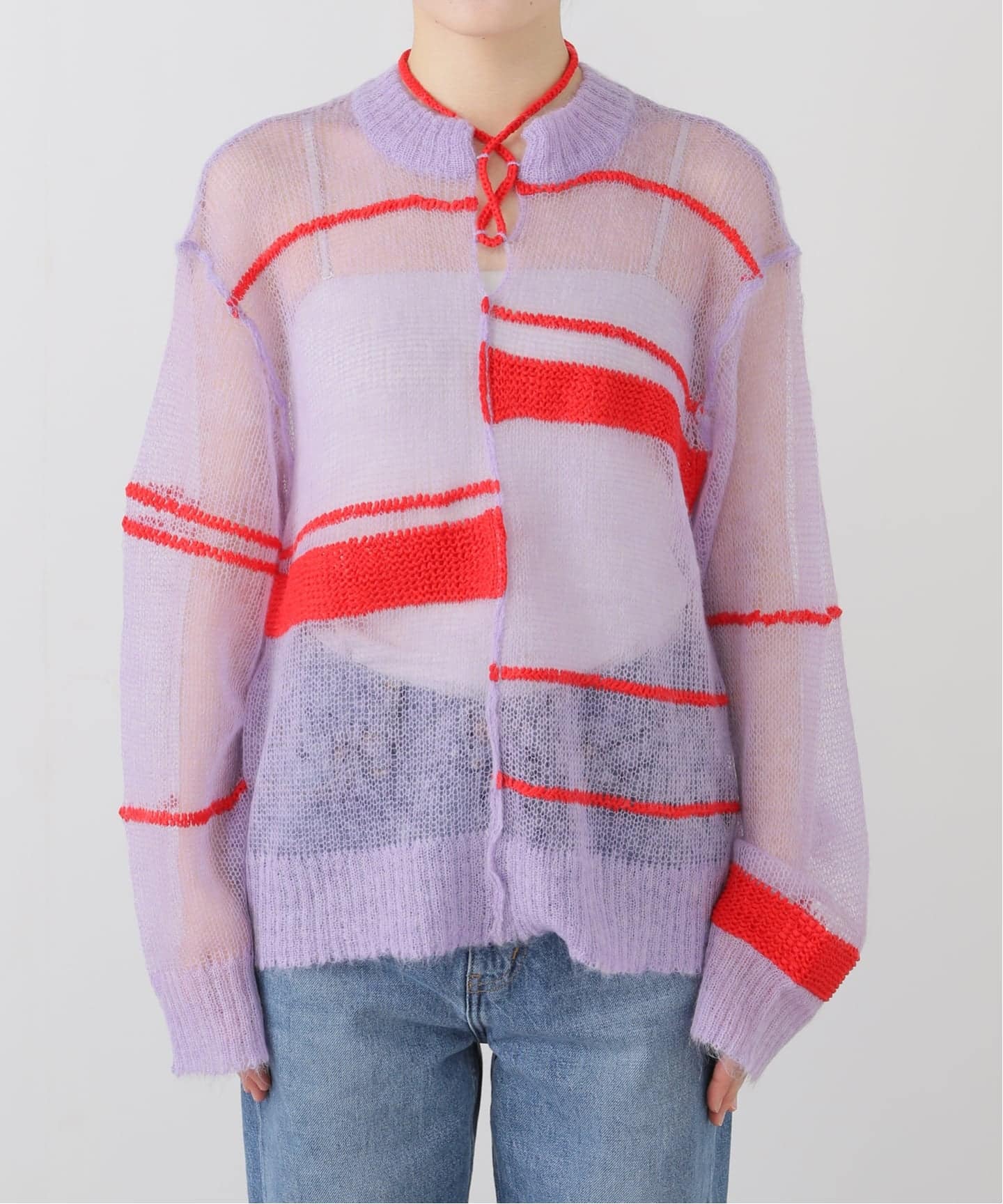 A CCORDION RANDOM BORDER LACEUP PULLOVER（ニット／セーター