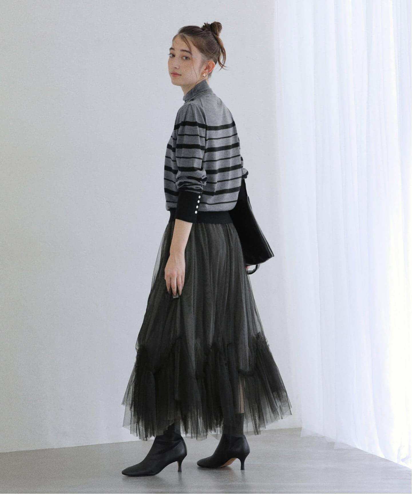 えりOBLIウールボーダーニットブラック フリルニット/ブラック | TOPS | OBLI