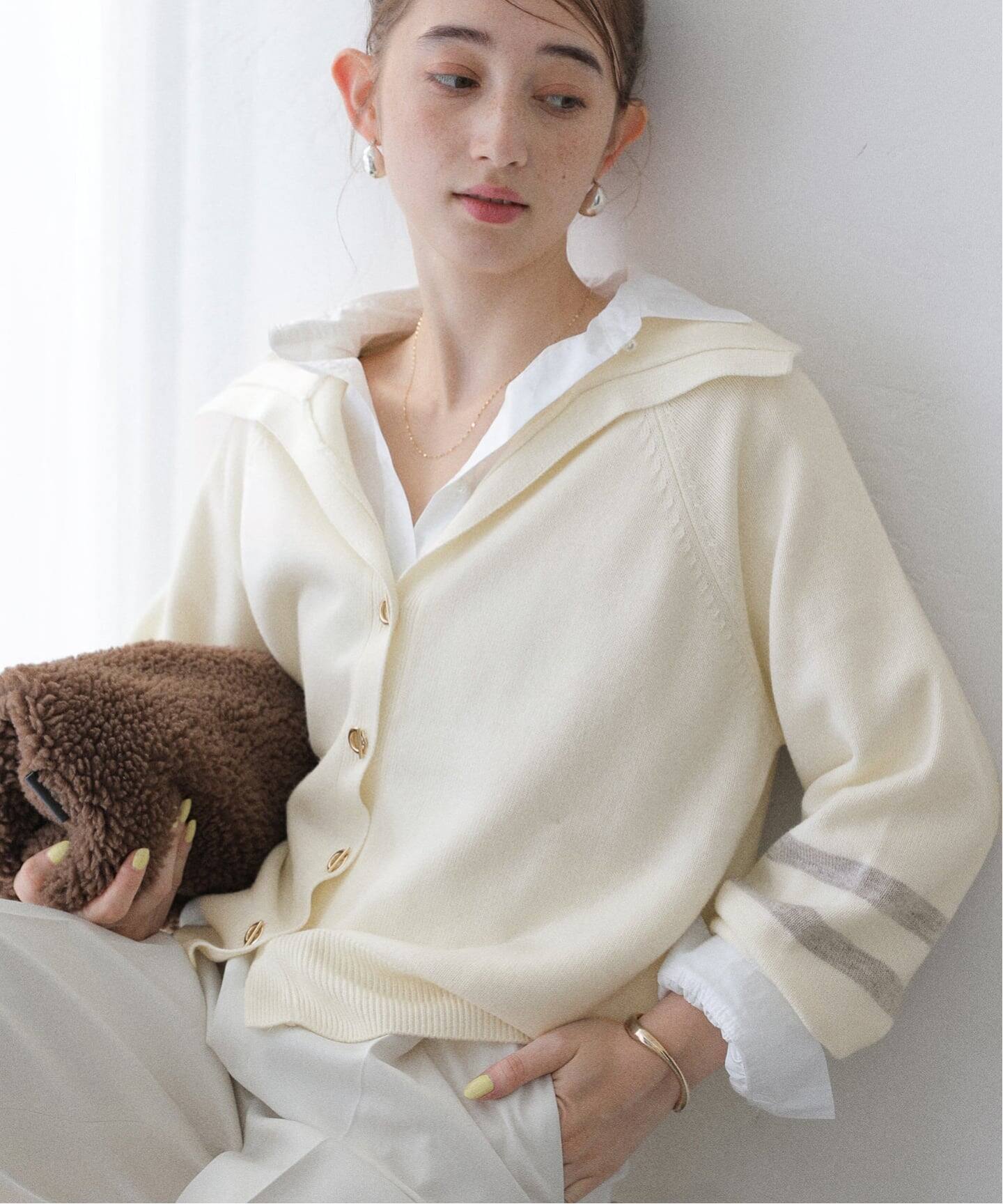 メリノウールビッグカラーカーディガン（カーディガン）｜La Totalite