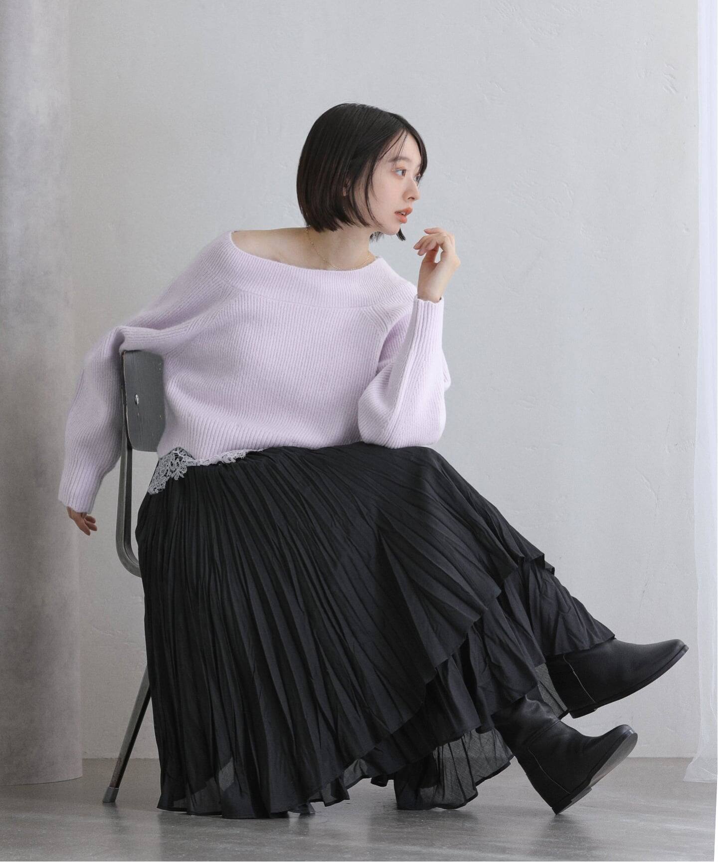 洗える】オフネックレースニット（ニット／セーター）｜La Totalite