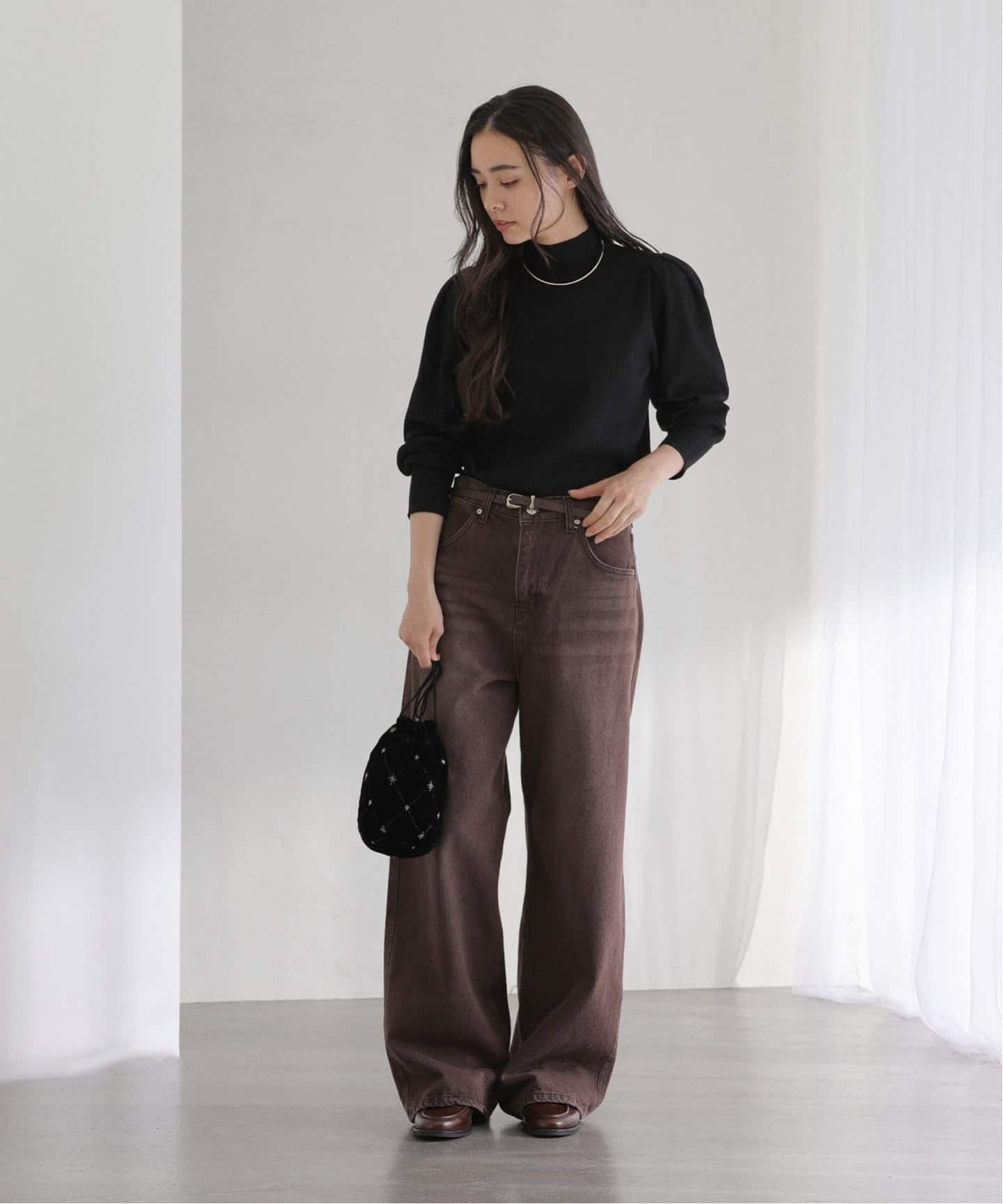 洗える】ウォッシャブルギャザースリーブプルオーバー（ニット