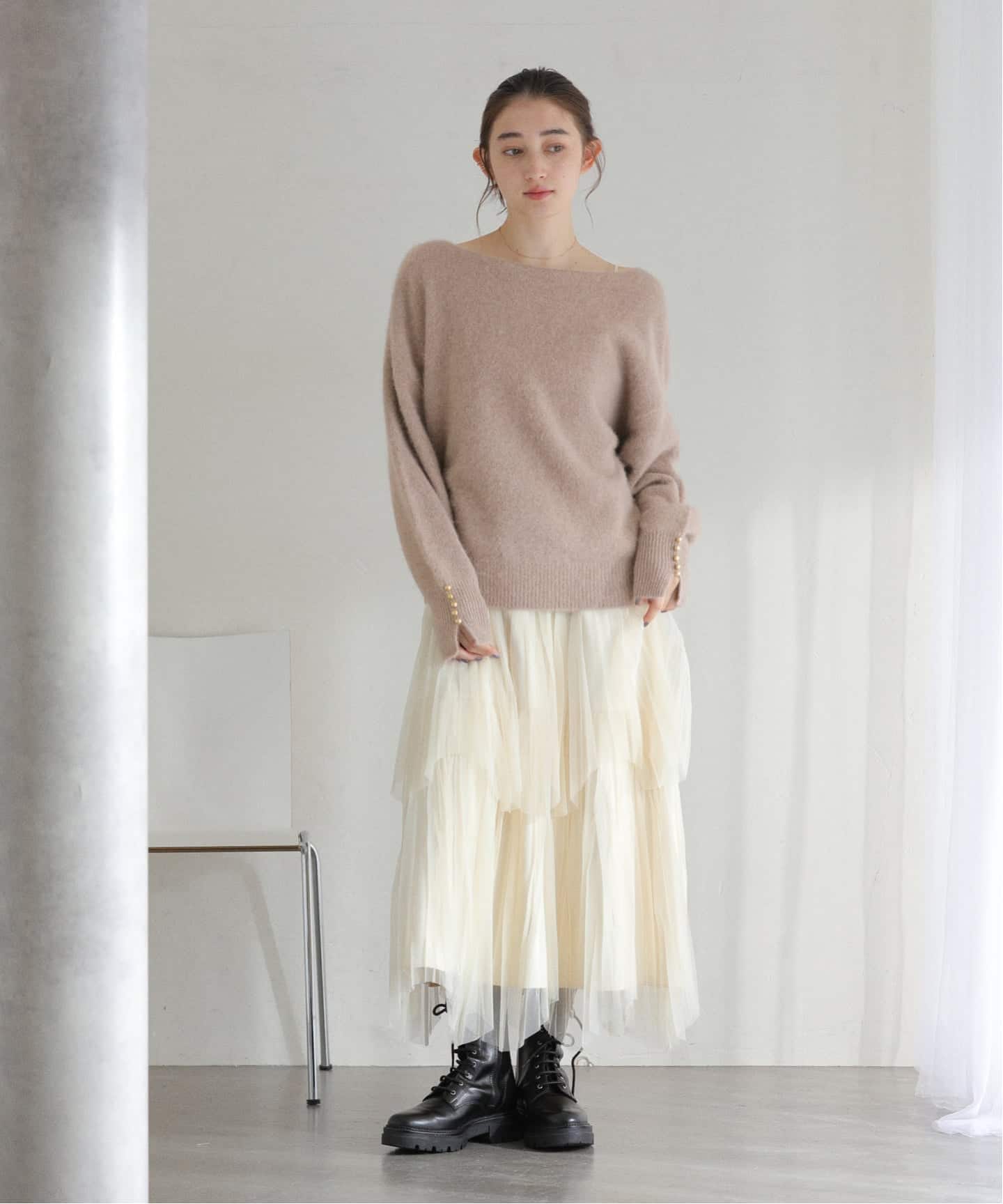 【新品】La Totalite ボタンスリーブFOXブレンドプルオーバー ボタンスリーブFOXブレンドプルオーバー（ニット／セーター）｜La