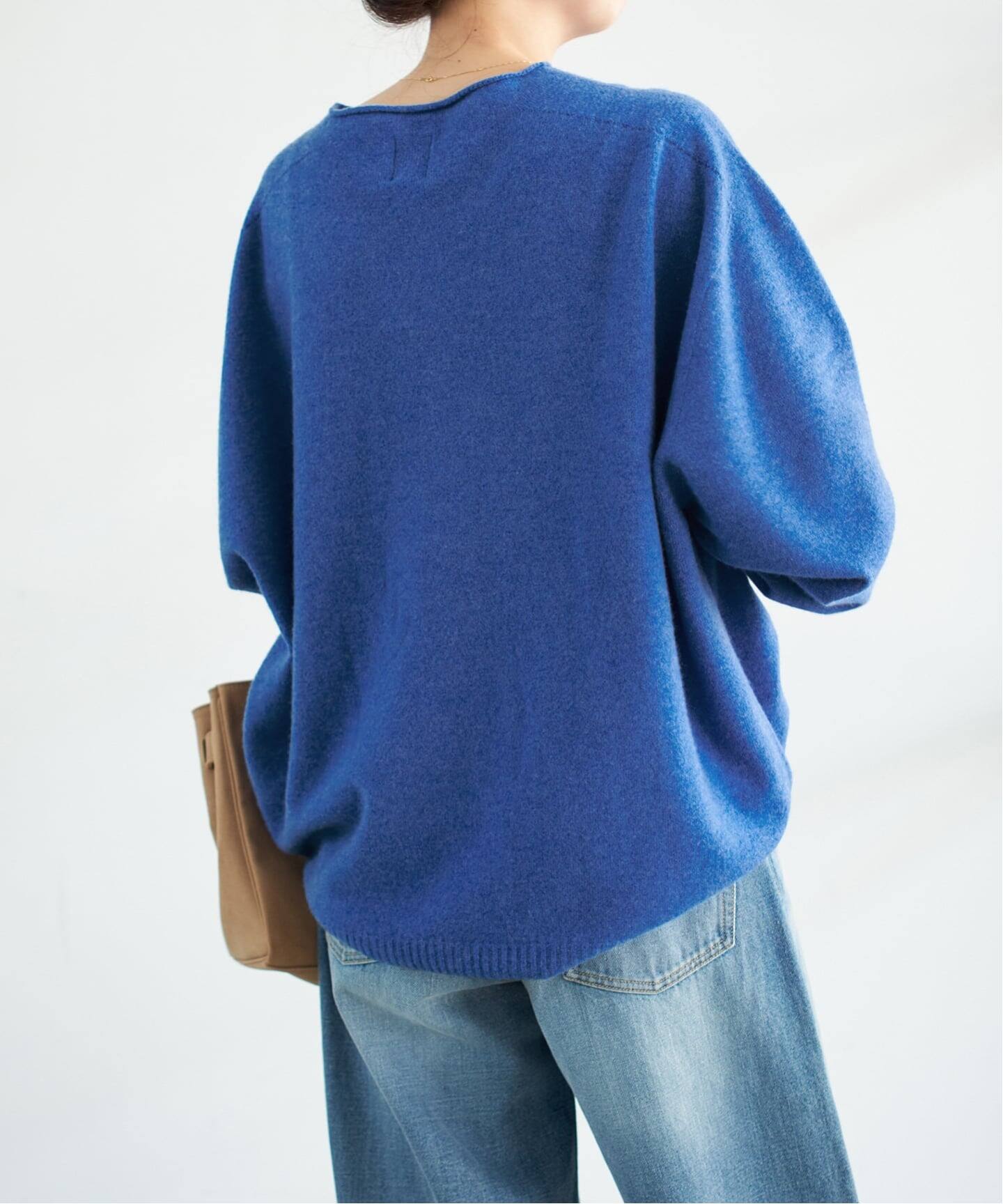 DRIES VAN NOTEN ウールシルク ボートネックニット-Blue/M Dries Van Noten Terrell Oversized Turtleneck Wool Sweater in