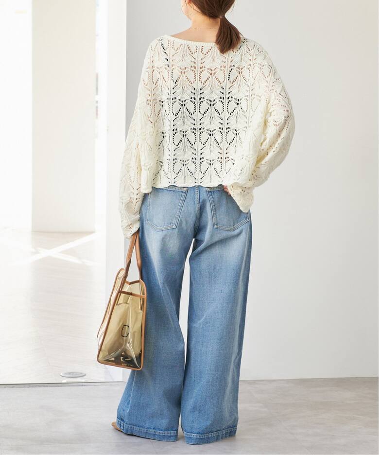 追加》ギマコットン透かし編みボートネックニット（ニット／セーター  