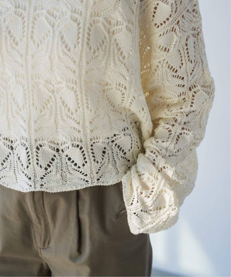 追加》ギマコットン透かし編みボートネックニット（ニット／セーター  