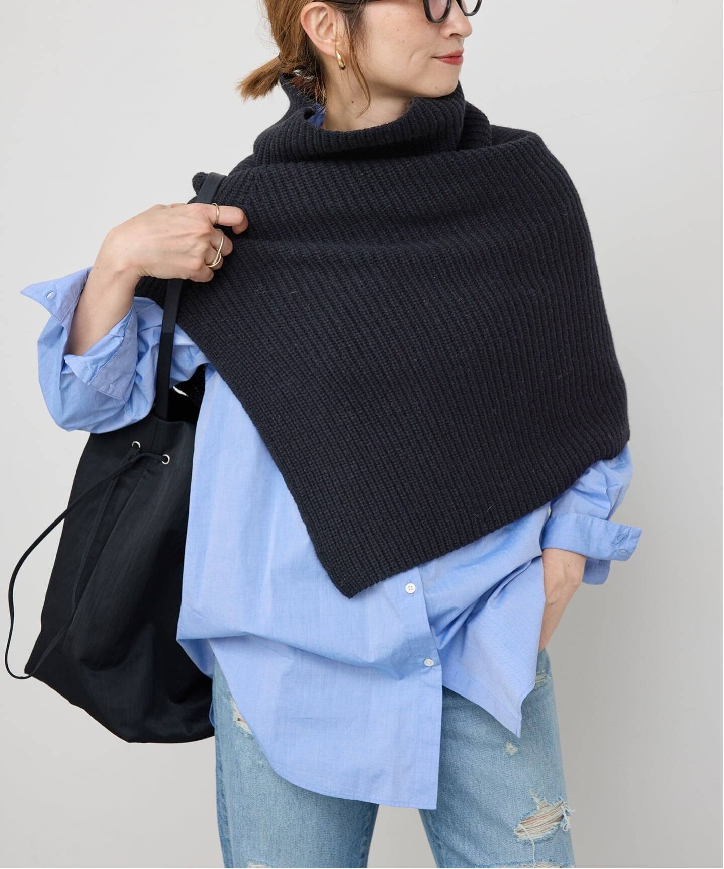 Spick & Span スヌード付Vネックニット ウールブレンド スピックアンドスパン スピック＆スパン Spick \u0026 Span 《予約》ニットスヌード （ブラック