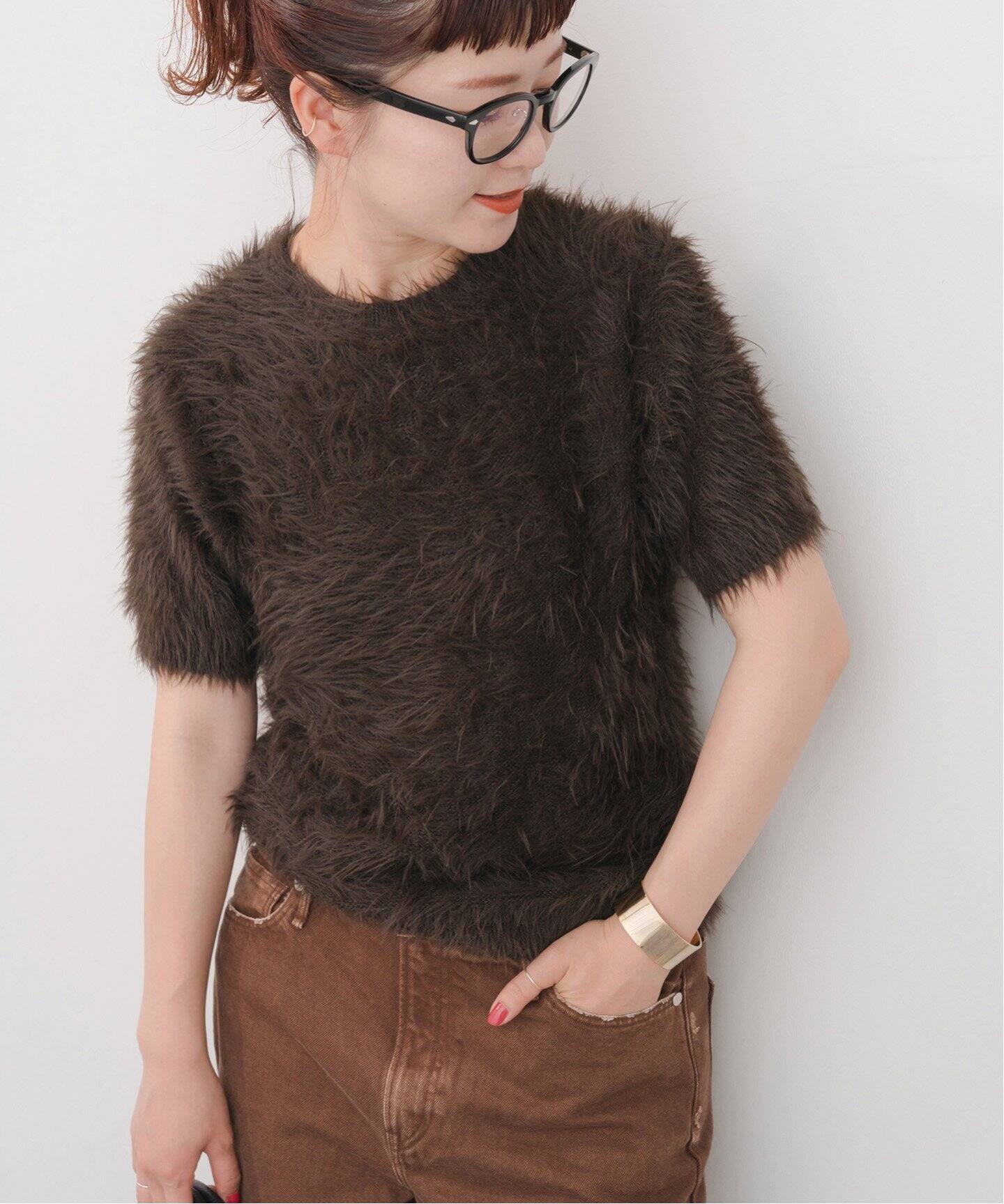 追加》手洗い可 / フェザーヤーンハーフスリーブニット（ニット