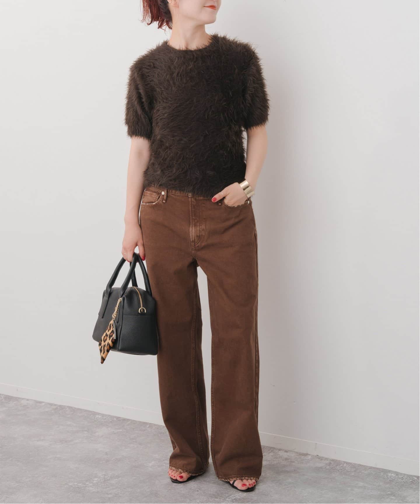 スピックアンドスパン手洗い可 / フェザーヤーンハーフスリーブニット　完売 追加》手洗い可 / フェザーヤーンハーフスリーブニット（ニット