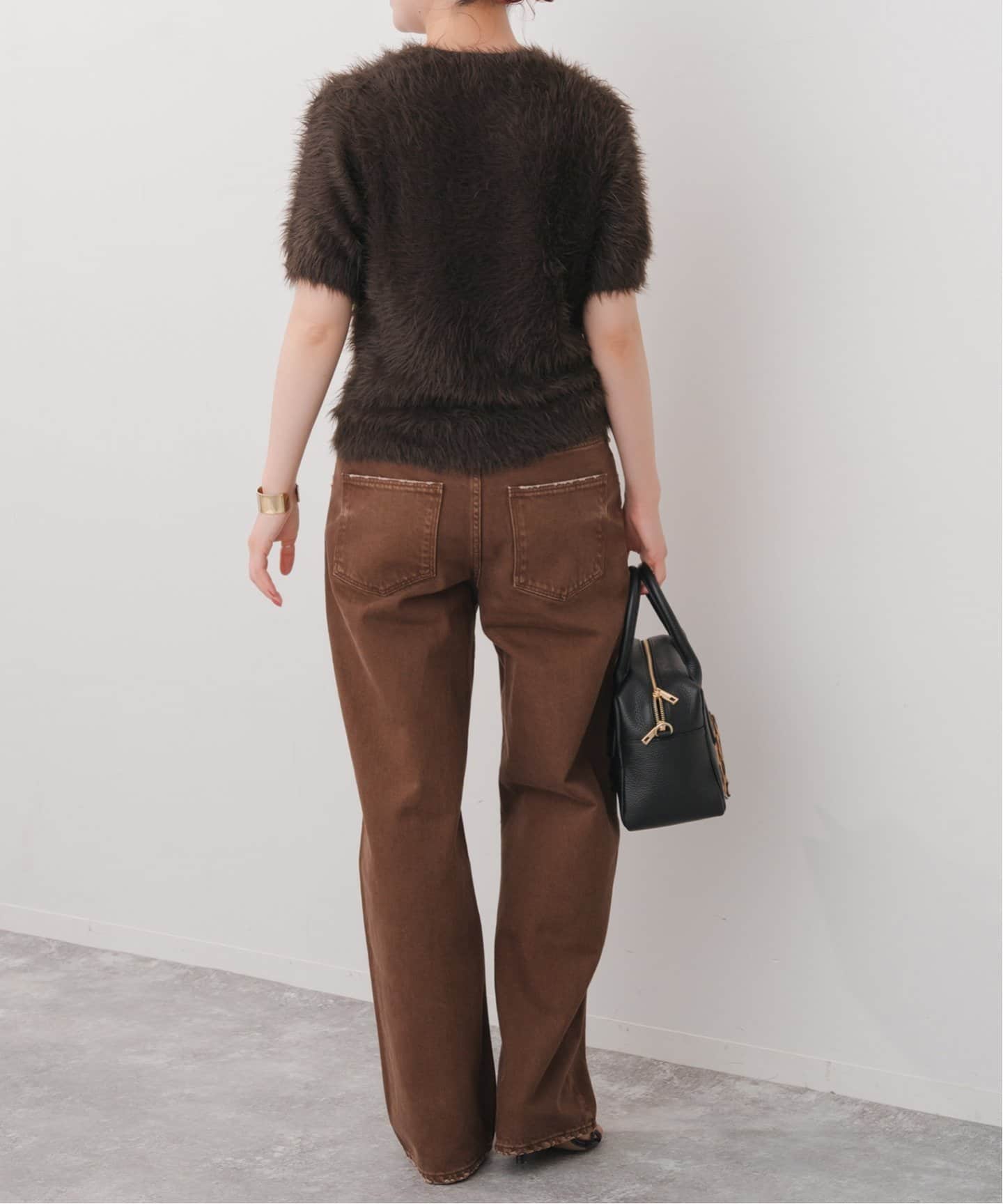 ISAAC SELLAM レザー カットソー ニット ブラウン ISAAC SELLAM レザー