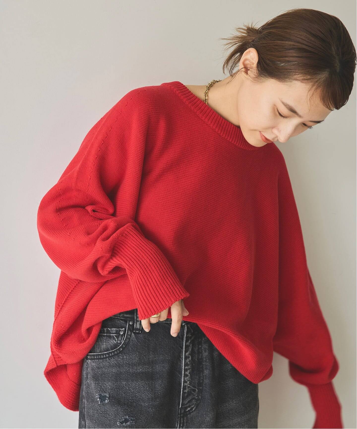 追加2》バルキーヤーンドルマンロングリブニット（ニット／セーター