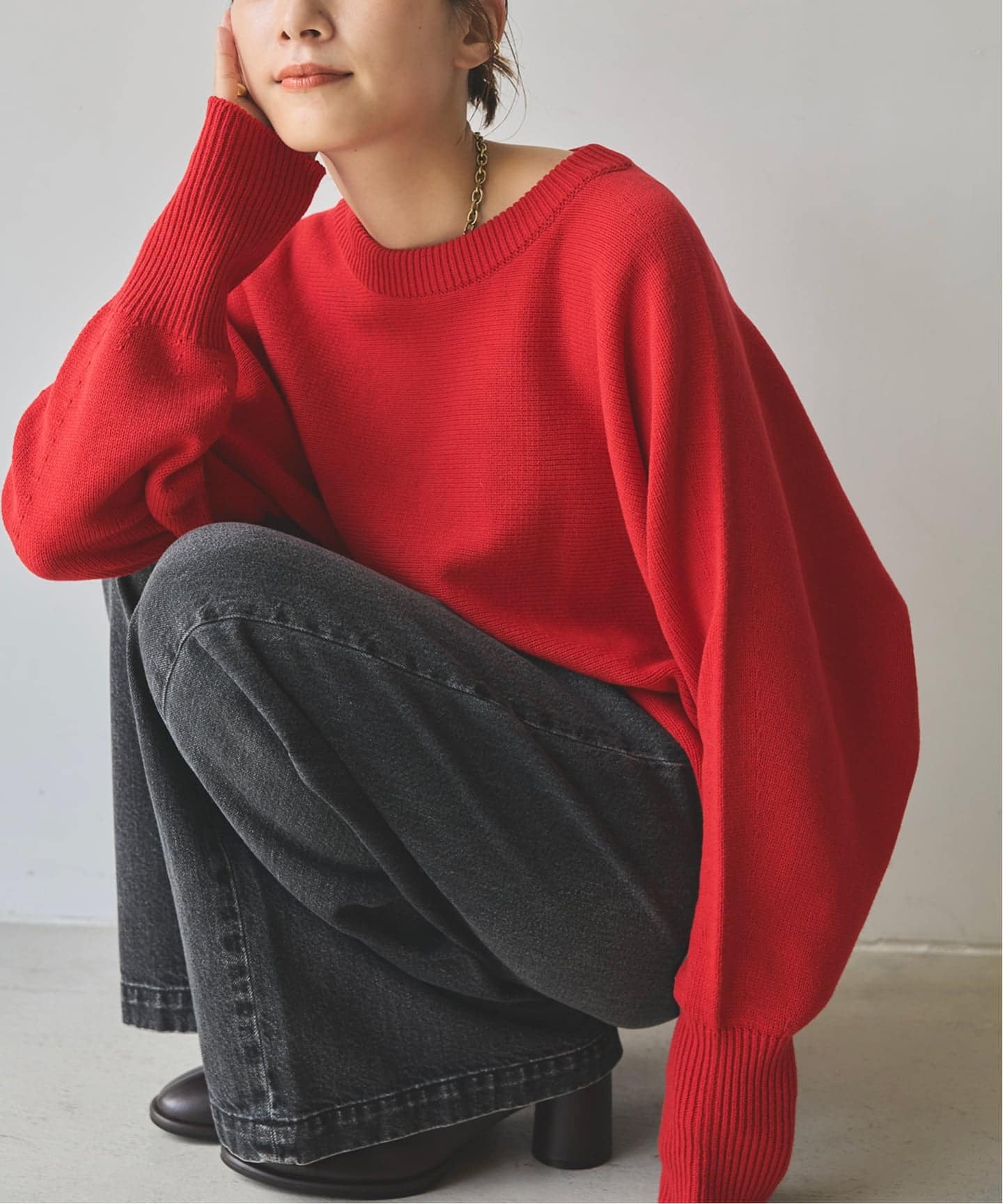 【15400円】SpickandSpan バルキーヤーンドルマンロングリブニット WEB限定追加3》バルキーヤーンドルマンロングリブニット（ニット