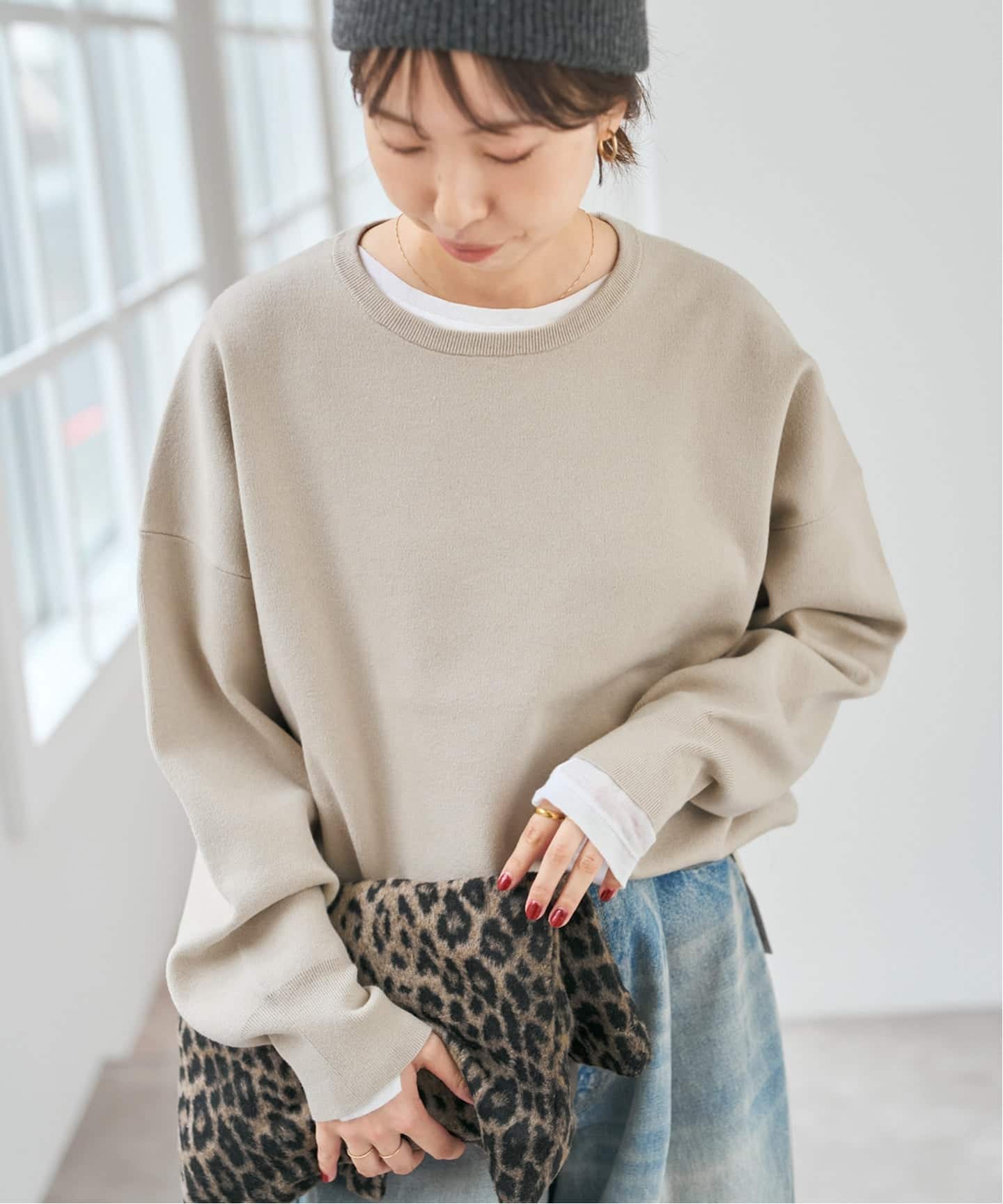 ウォッシャブルPEバルキーヤーンルーズニット（ニット／セーター