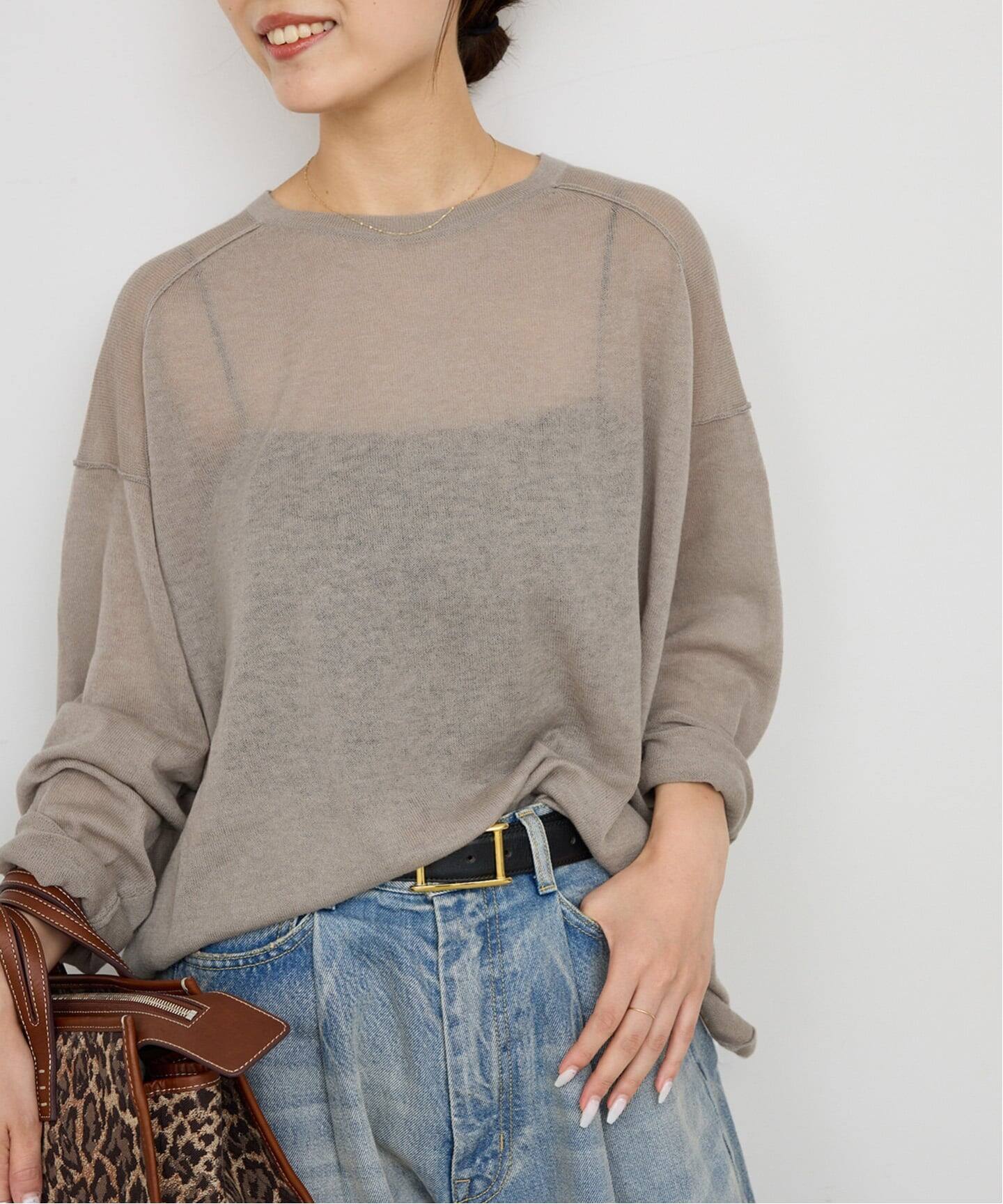 spick&amp;span シアーニット　サマーニット　コットンニット シアー切替フレンチスリーブサマーニット シアードッキング サマー