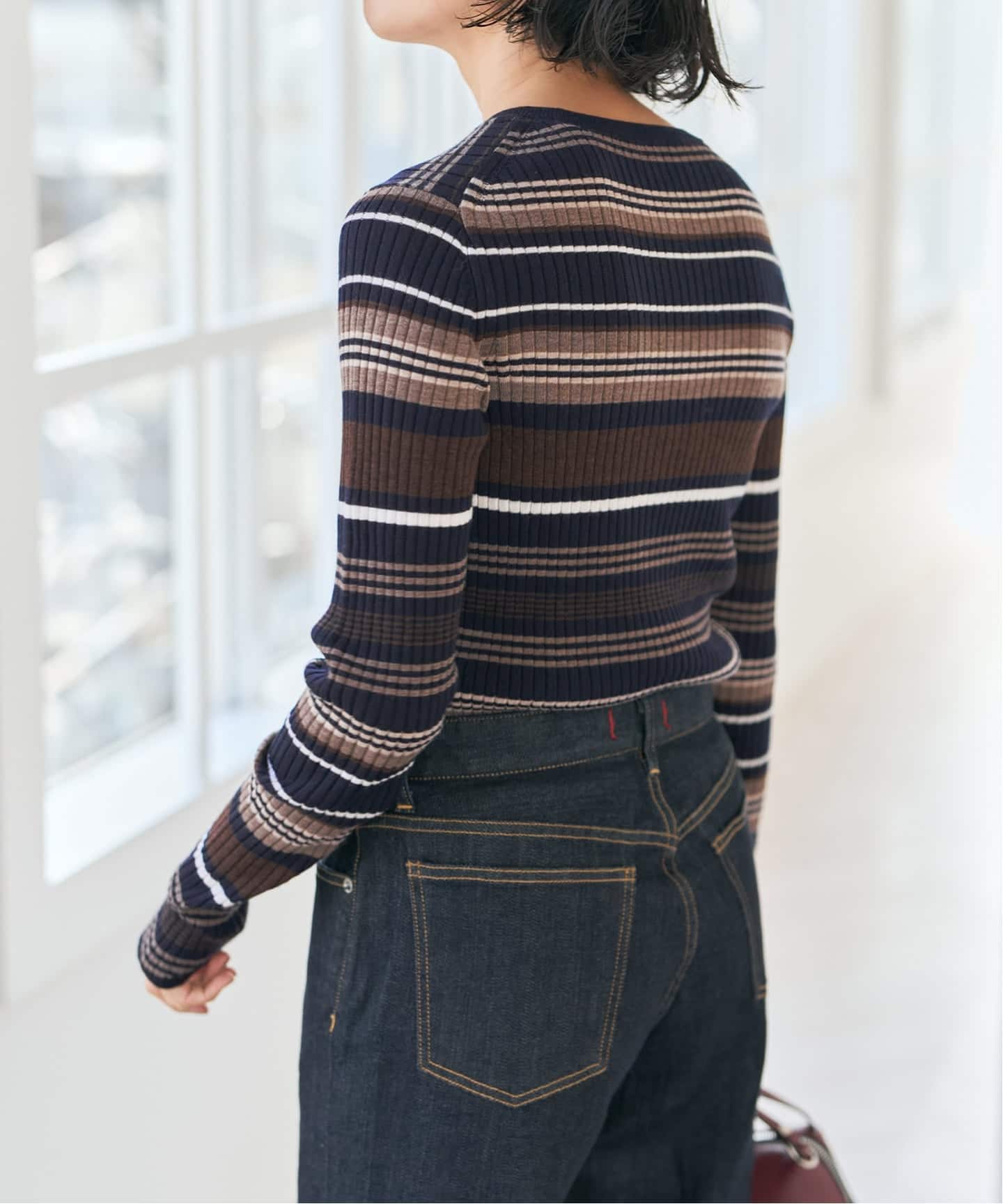 手洗い可》マルチボーダークルーネックニット（ニット／セーター