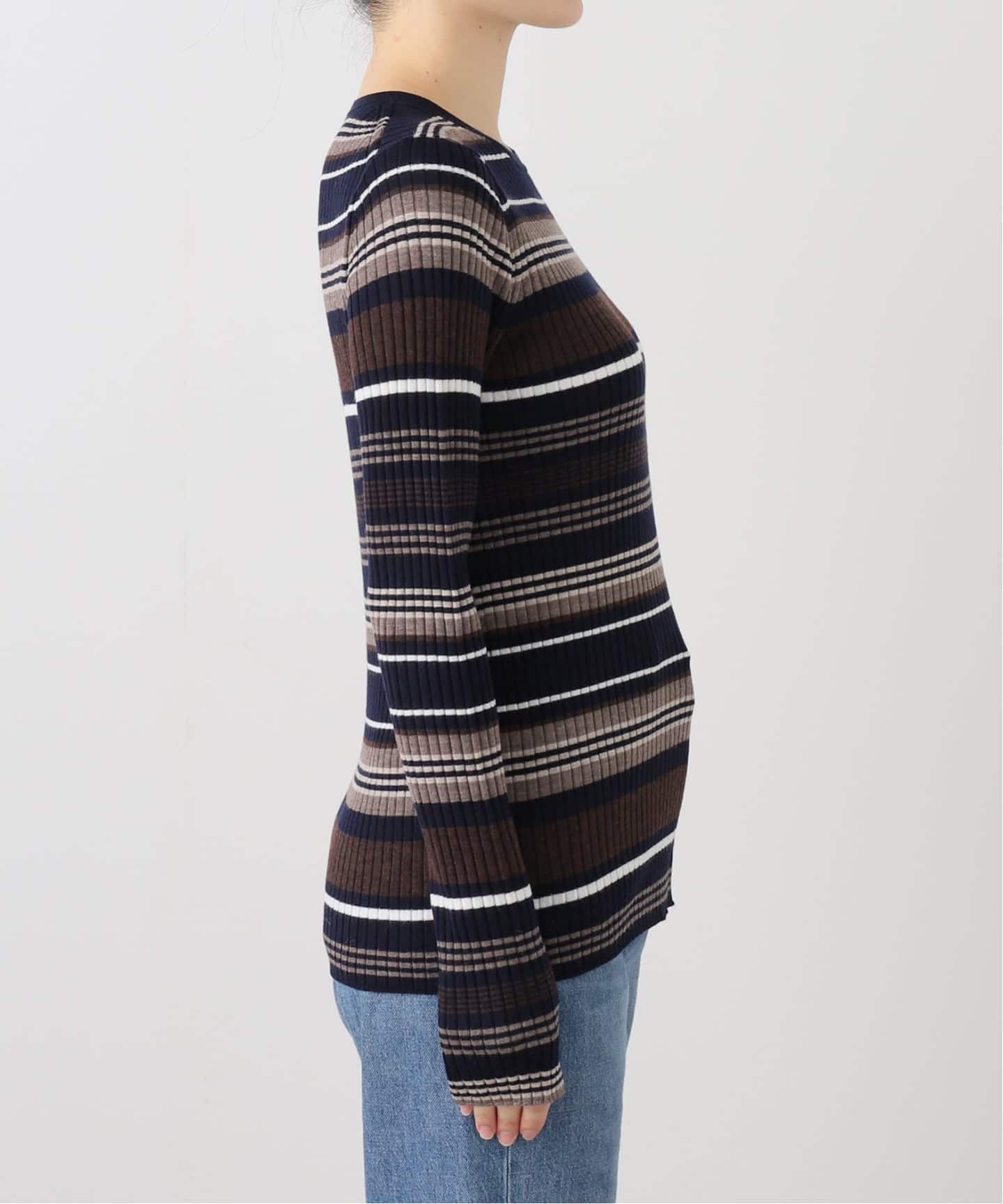 手洗い可》マルチボーダークルーネックニット（ニット／セーター