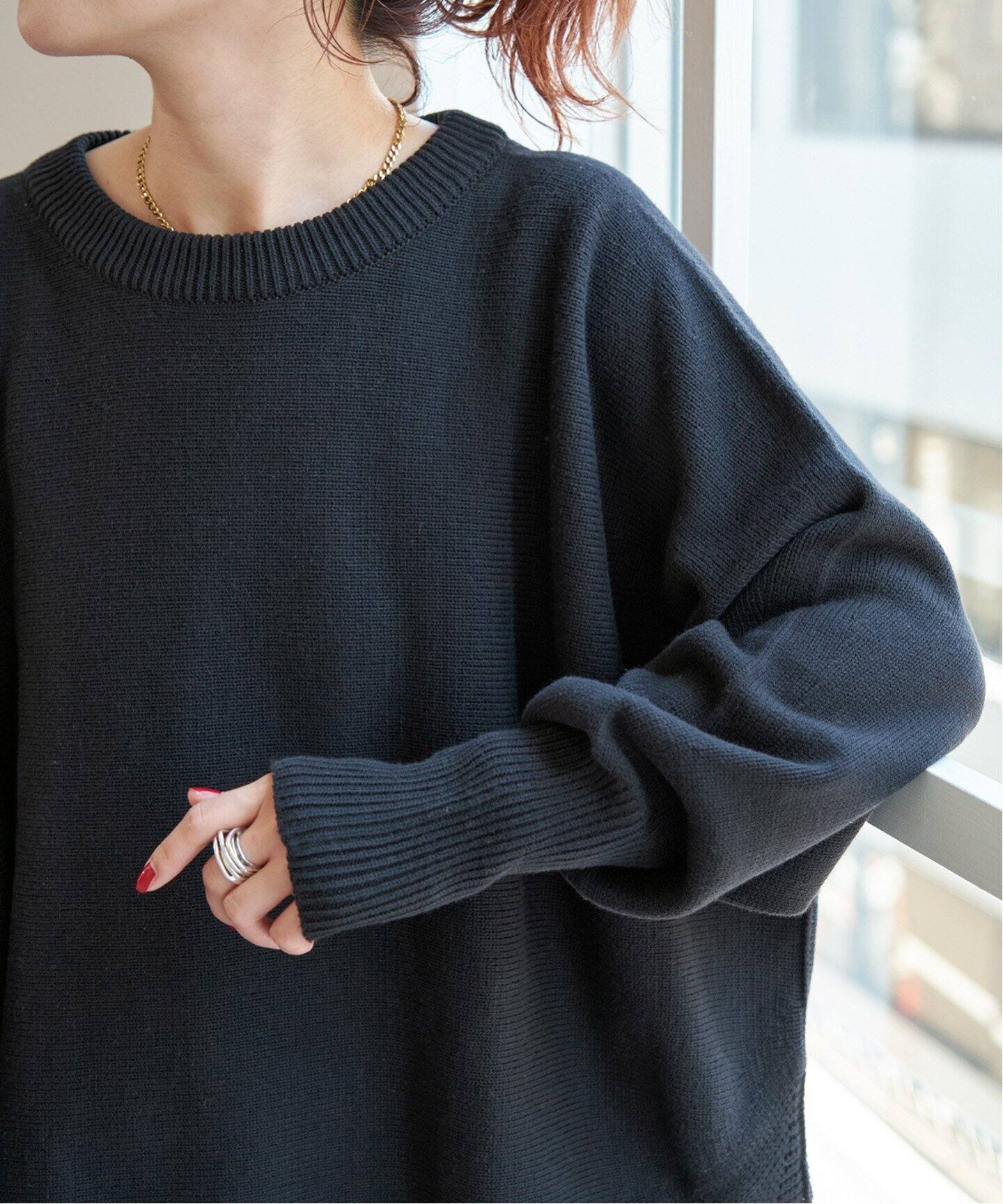 WEB限定追加3》バルキーヤーンドルマンロングリブニット（ニット  