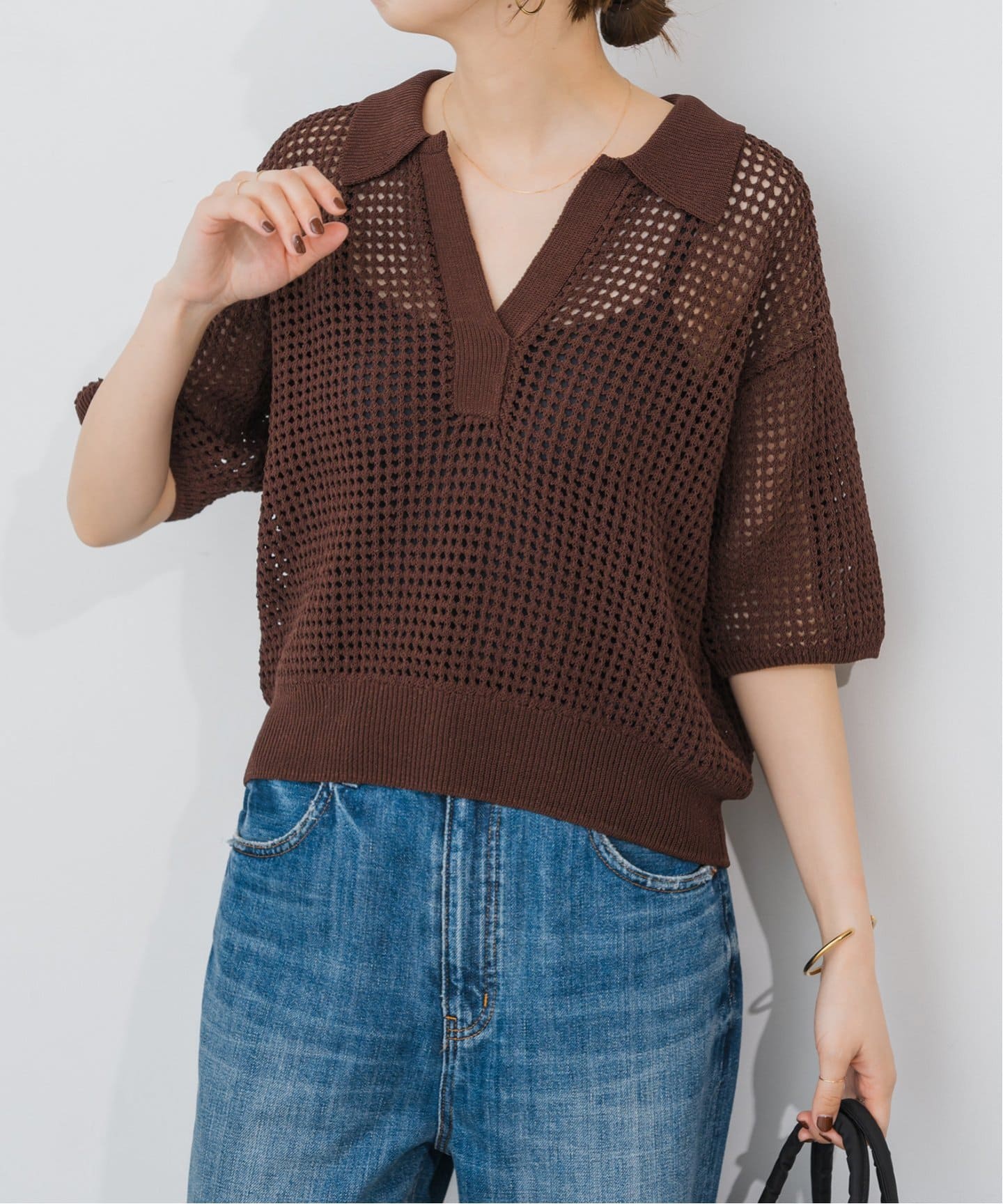 SINSS ハーフスリーブメッシュニットシャツ セール】Half sleeve mesh knit shirt / ハーフスリーブメッシュ