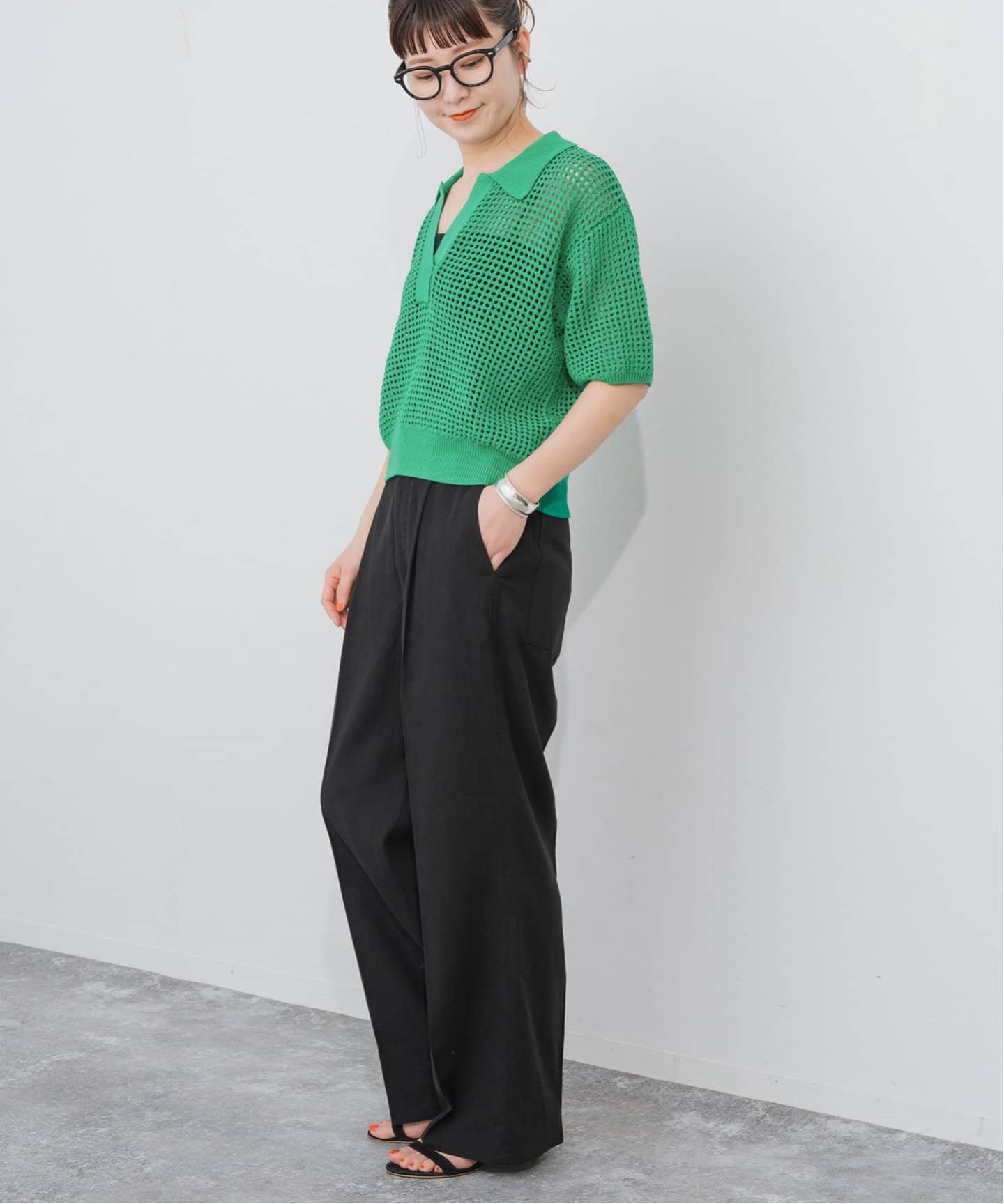 Spick＆Span ニット セーター メッシュポロシャツハーフスリーブ