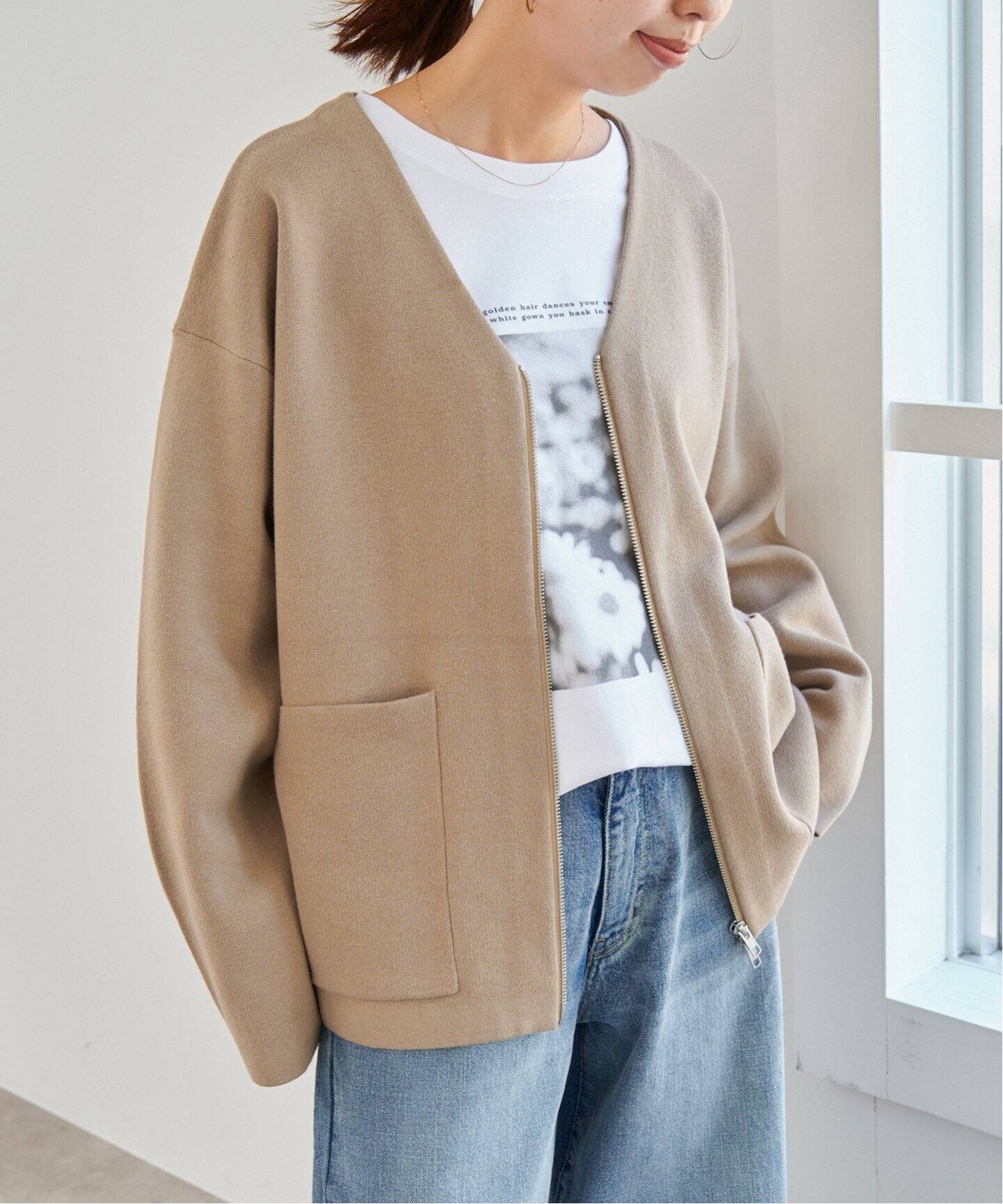 コットンダブルジップニットカーディガン（カーディガン）｜Spick and  