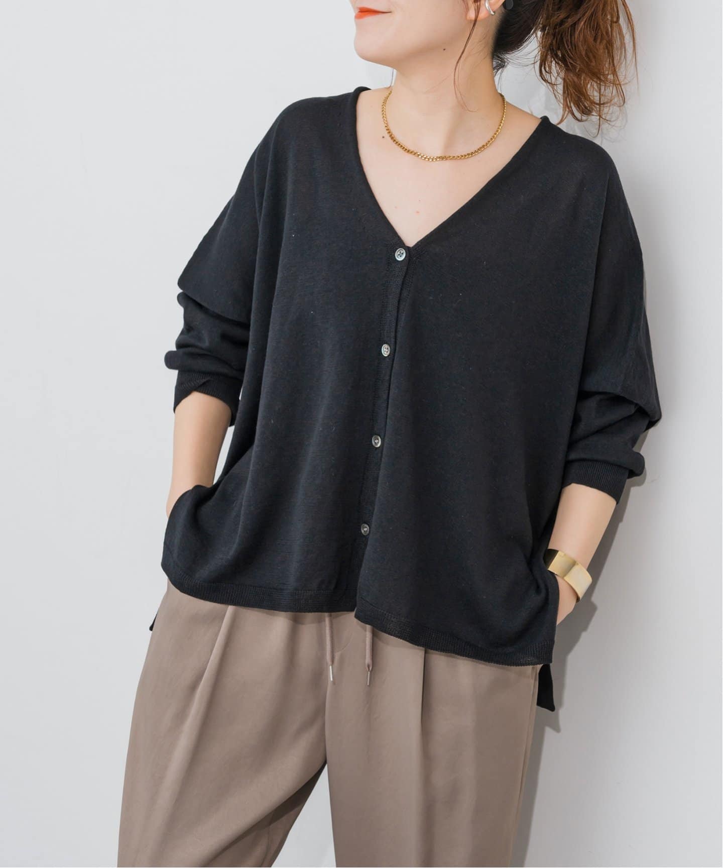 25ss Spick & Span コットンリネンギマオーバーサイズカーディガン ギマコットンオーバーサイズカーディガン（カーディガン）｜Spick