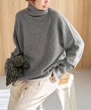 《WEB限定カラー有り》ウールカシミヤ ラグランタートルニット