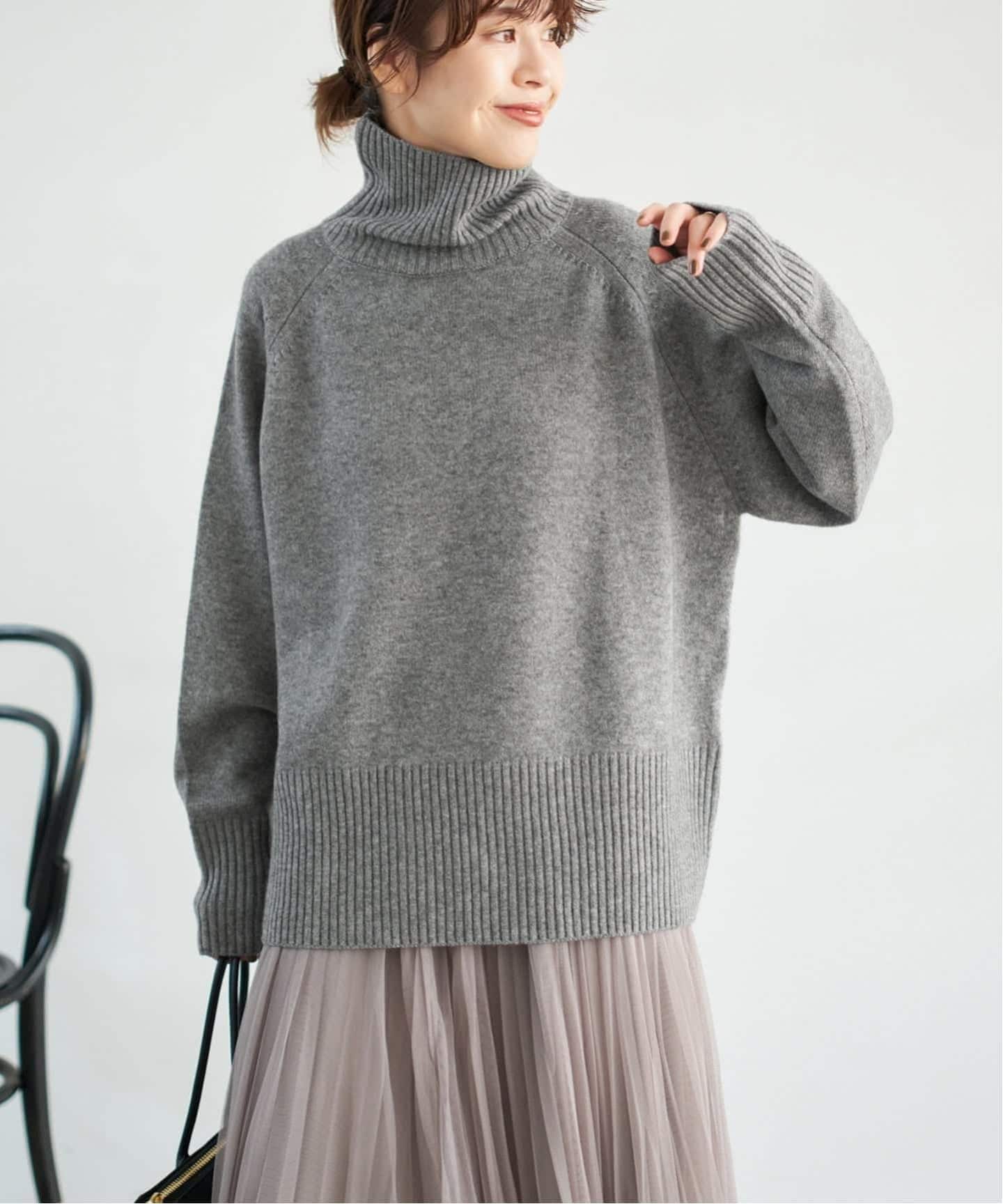 ウールカシミヤ ラグランタートルニット（ニット／セーター）｜Spick