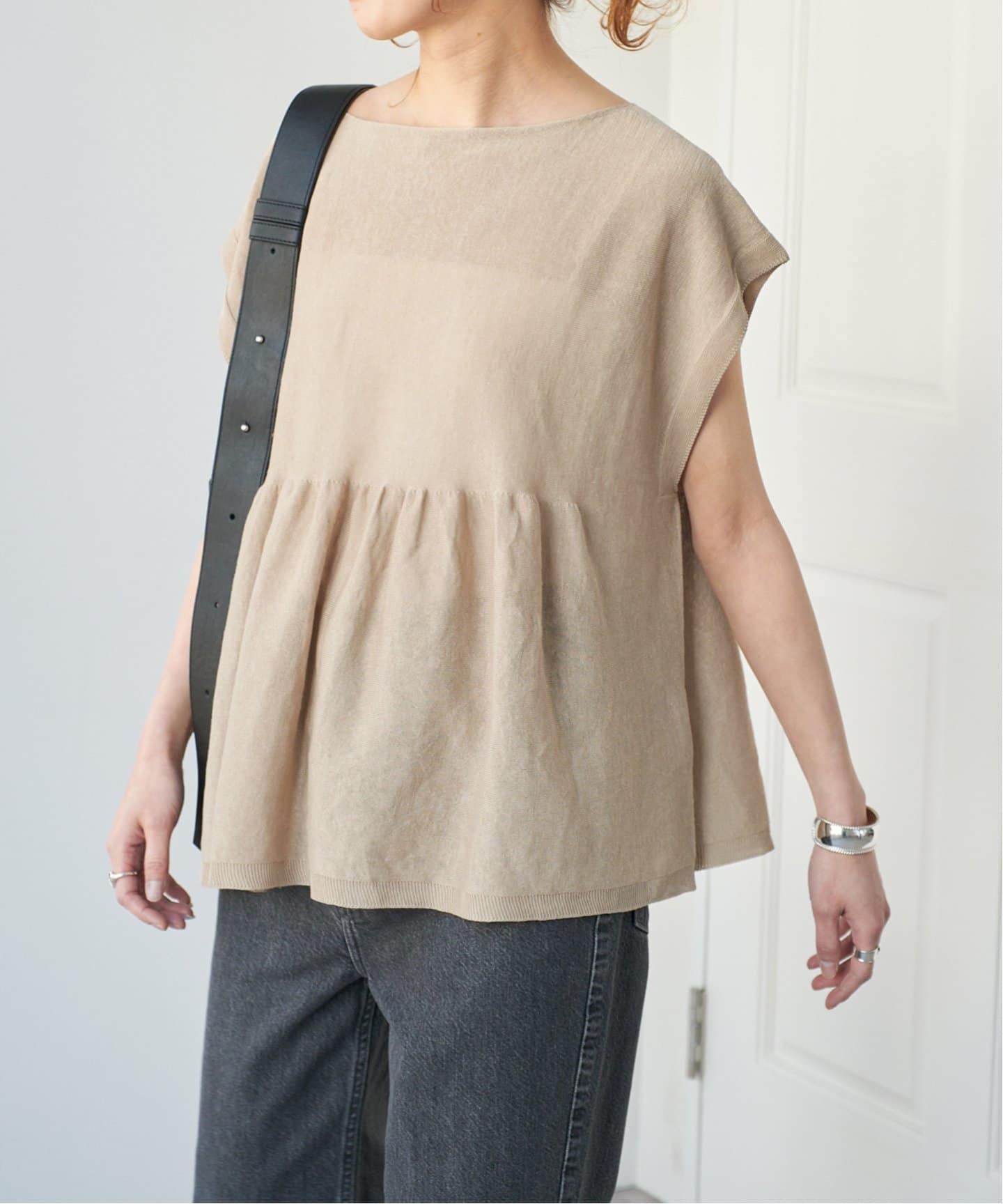 追加》手洗い可 / ギマコットンフレンチスリーブプルオーバー（ニット