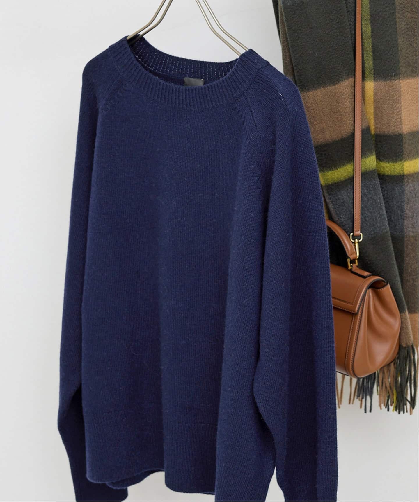 WEB限定カラー有り》ウールカシミヤ ラグランクルーネックニット