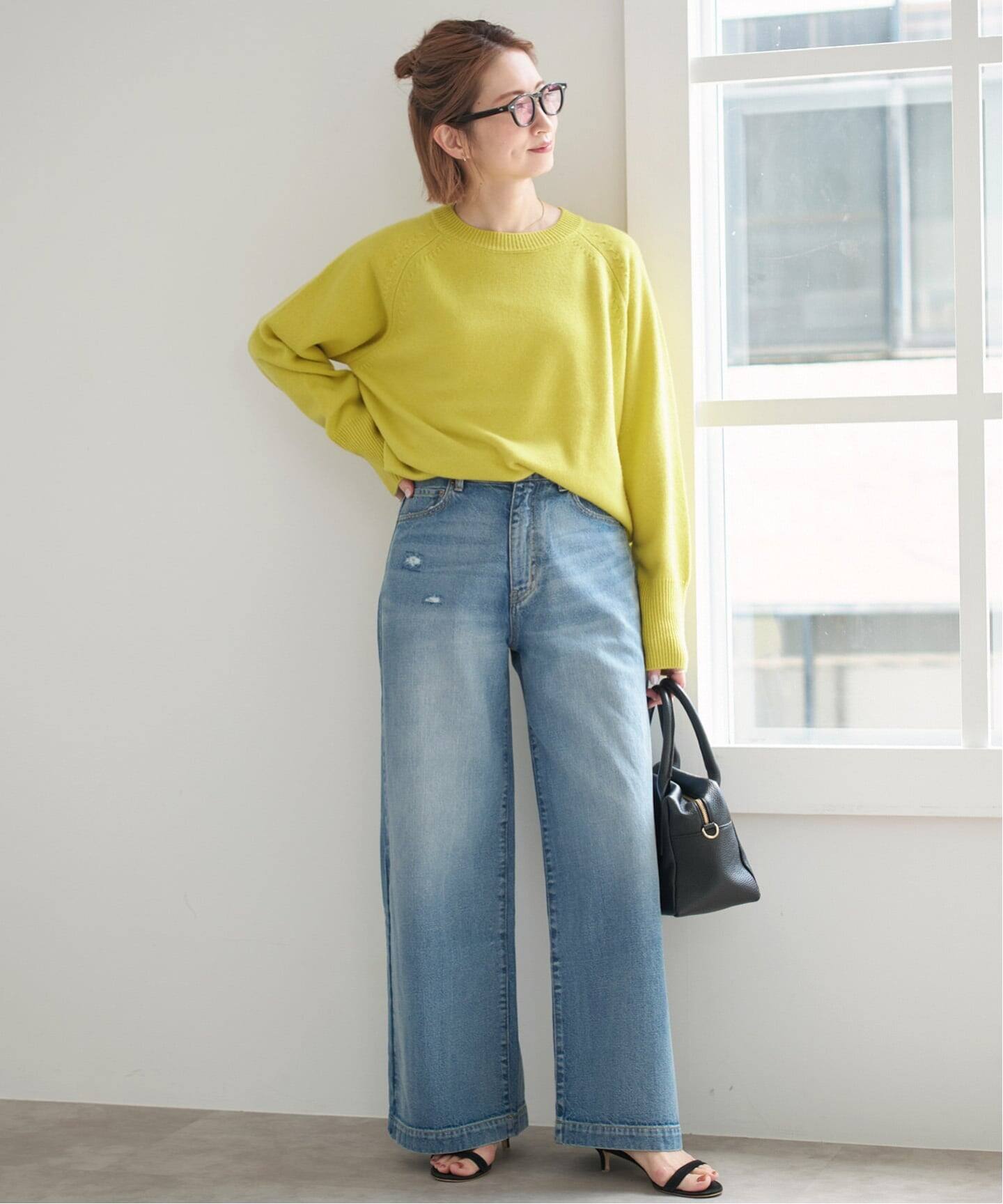 WEB限定カラー有り》ウールカシミヤ ラグランクルーネックニット