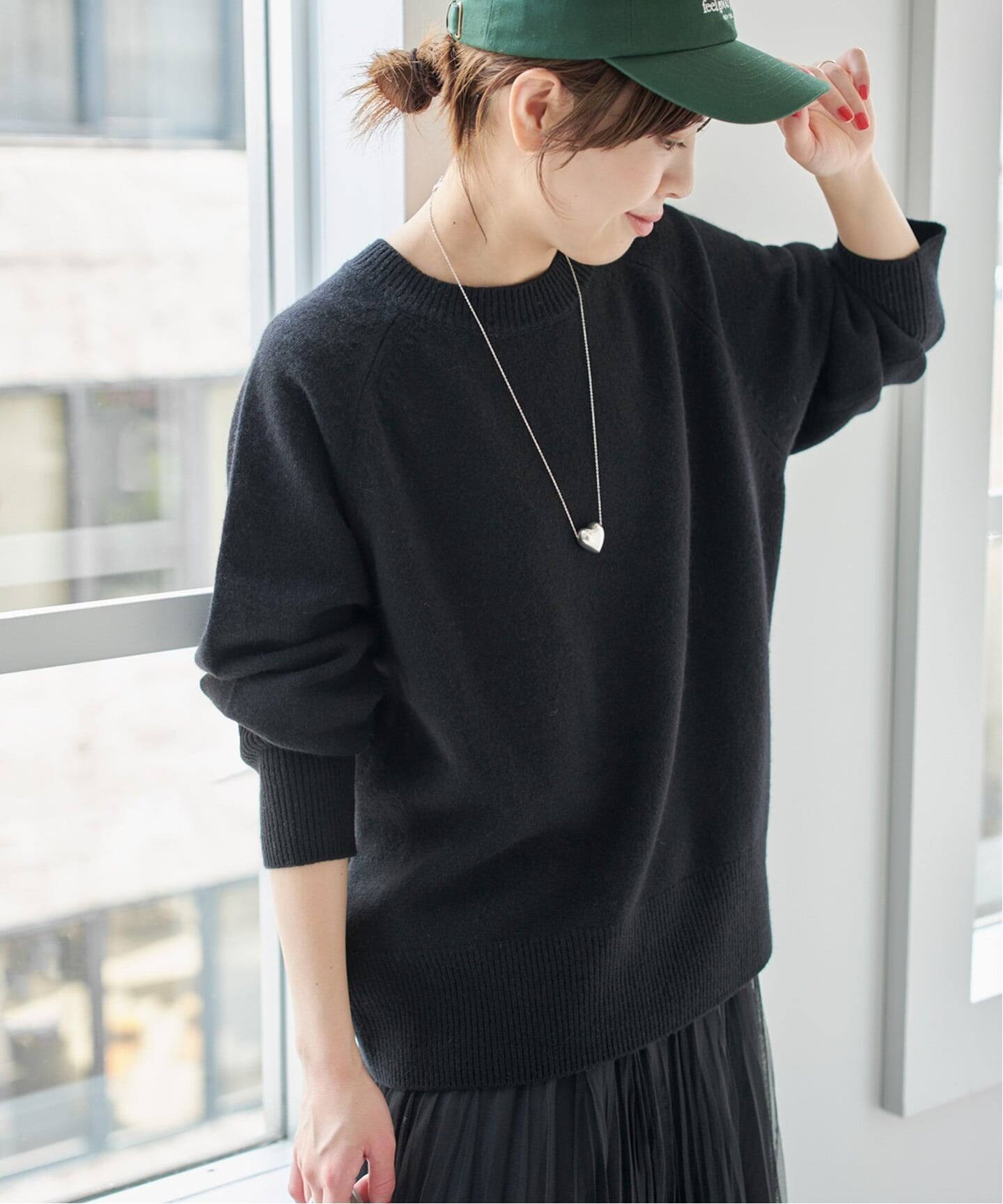 WEB限定カラー有り》ウールカシミヤ ラグランクルーネックニット