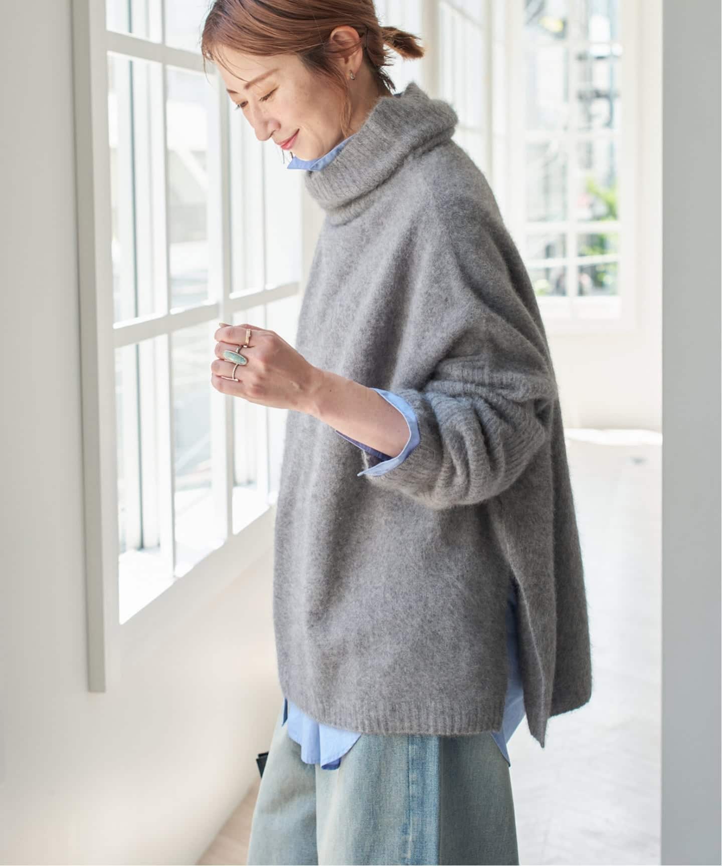 追加》フォックスウールミックスロングリブタートルプルオーバー