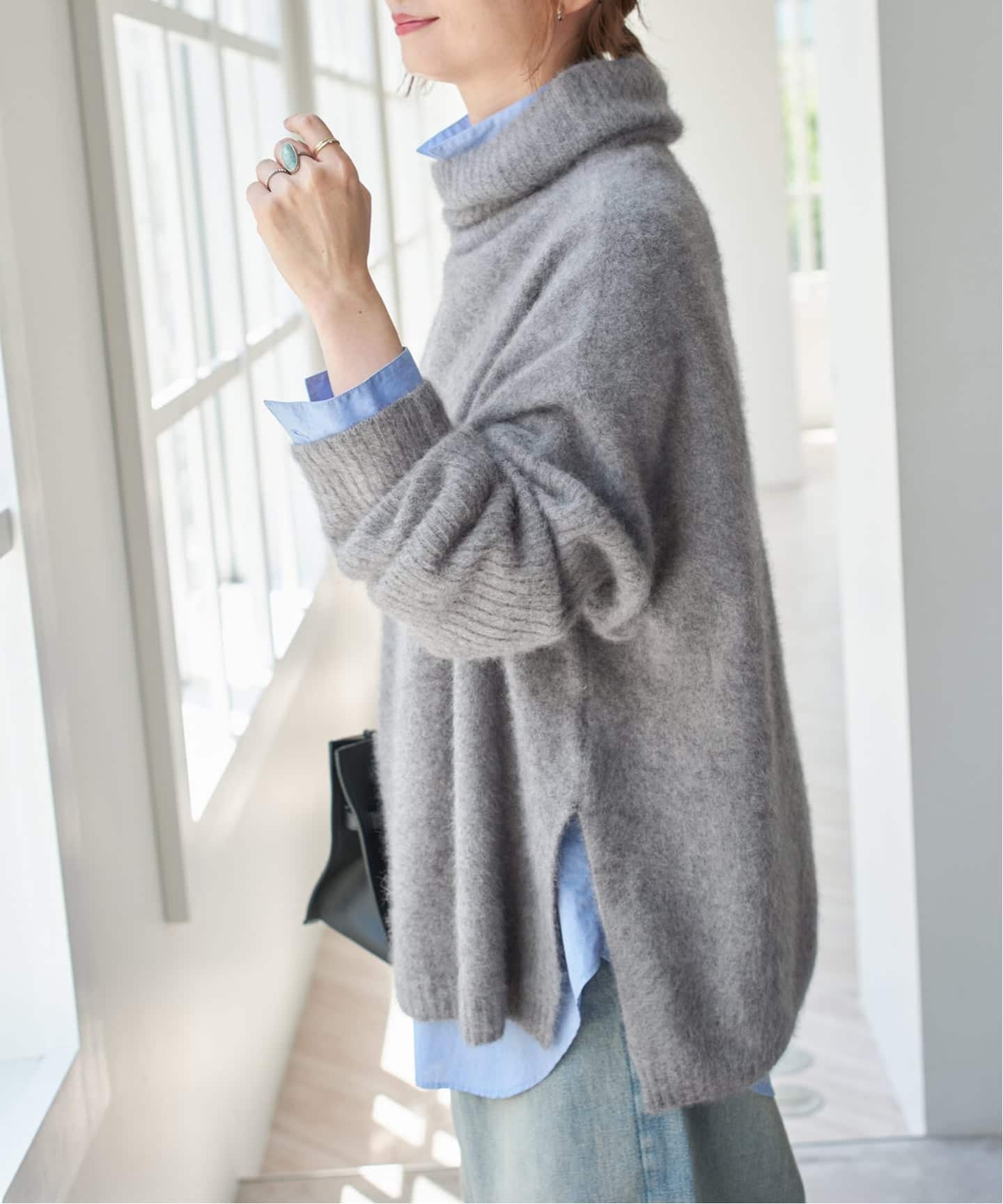 追加》フォックスウールミックスロングリブタートルプルオーバー