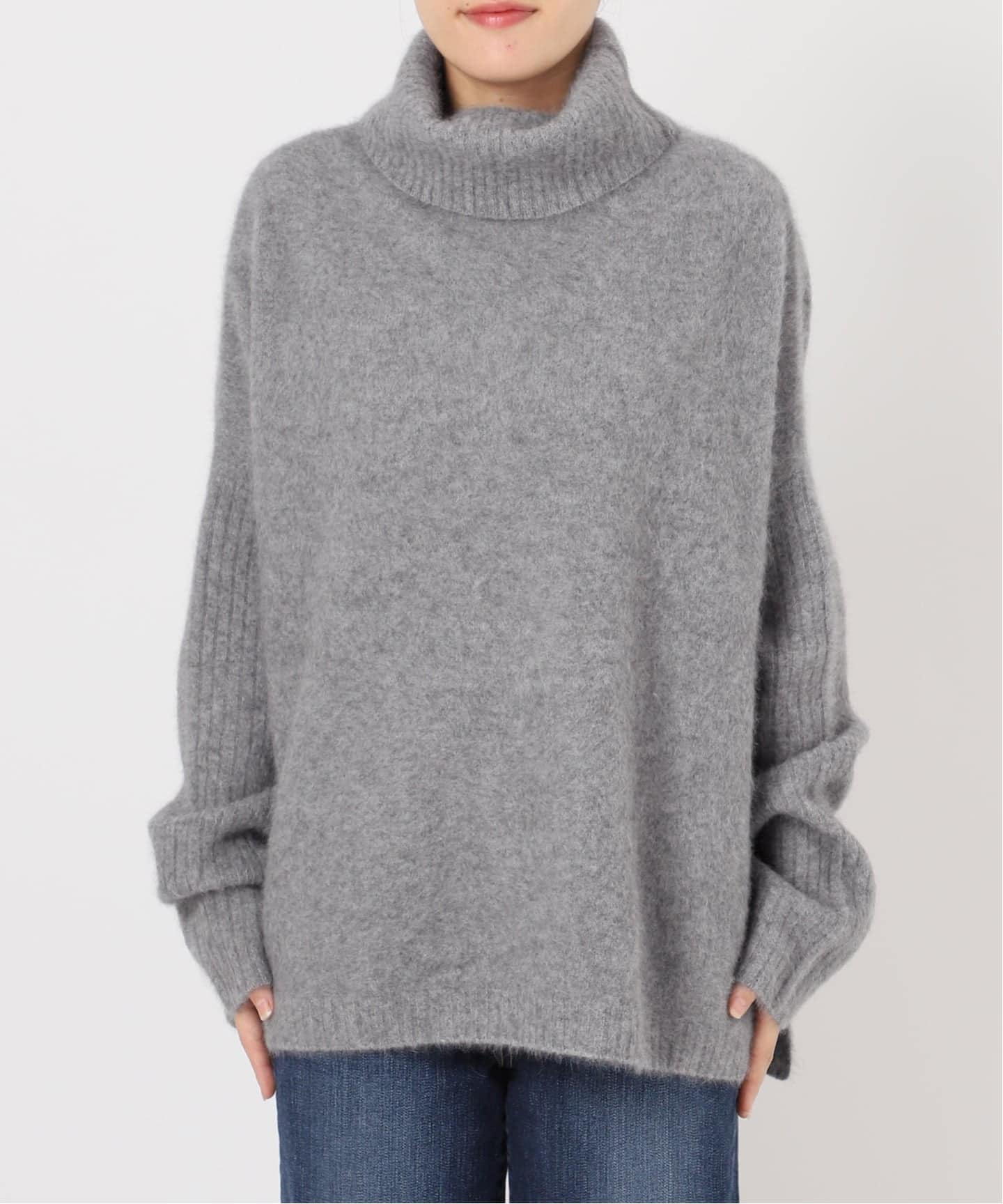 追加》フォックスウールミックスロングリブタートルプルオーバー