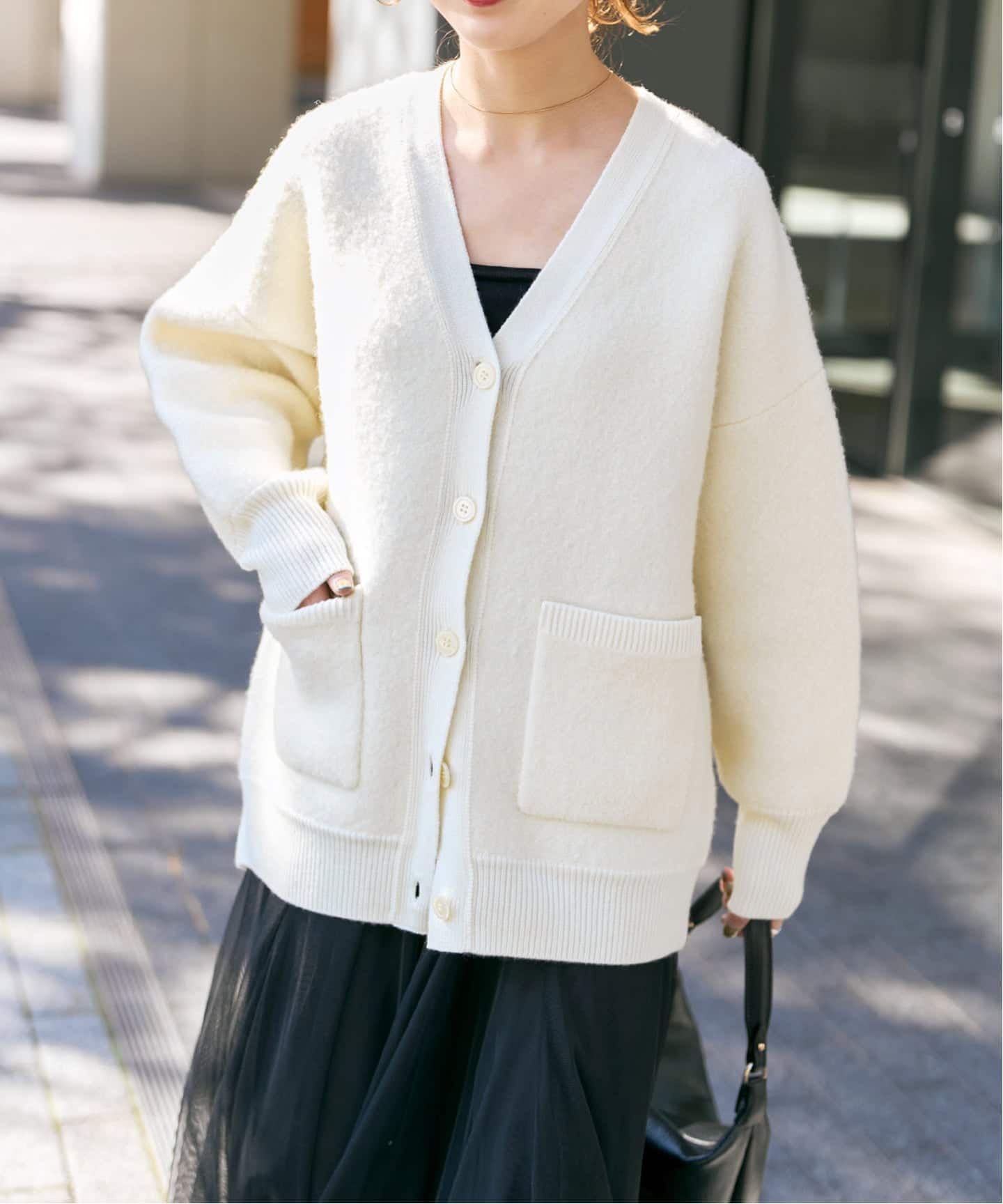 Spick & Span ブークレダブルフェイスカーディガン Spick & Span｜《追加》ブークレダブルフェイスカーディガン