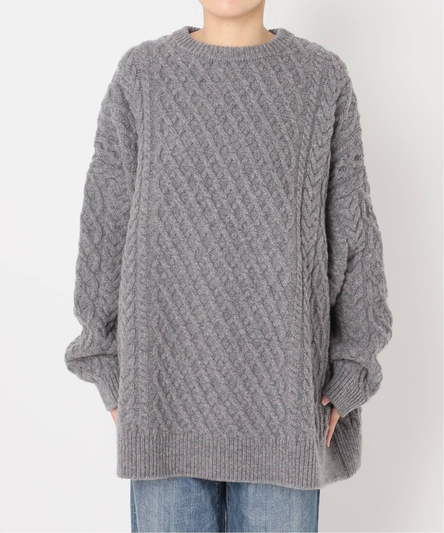 美品　スピックアンドスパン　Higuchi*Sアラン柄ルーズニット　グレー Higuchi*Sアラン柄ルーズニット（ニット／セーター）｜Spick and Span