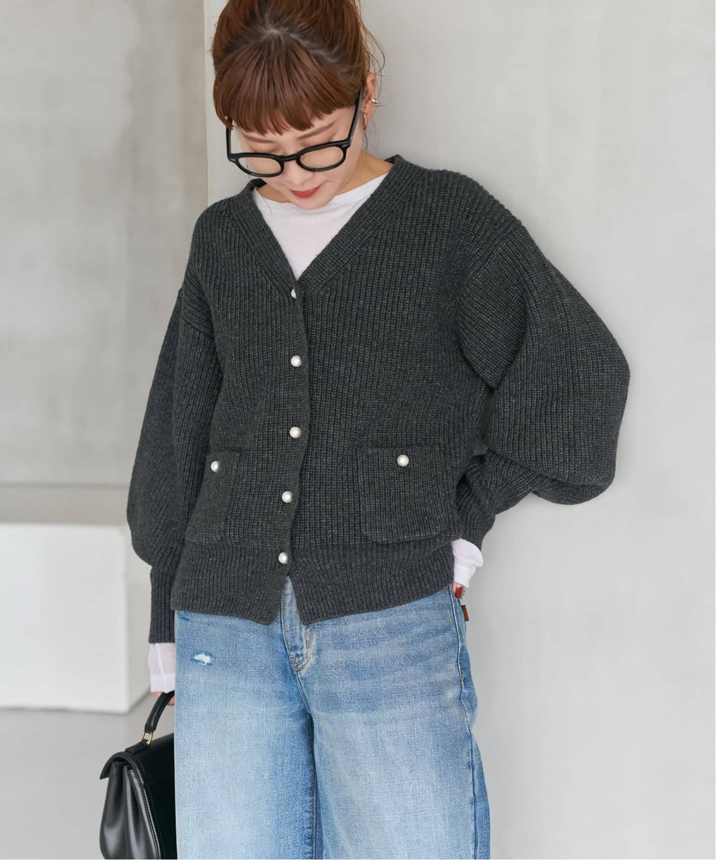 WEB限定》パール畦ニットカーディガン（カーディガン）｜Spick and