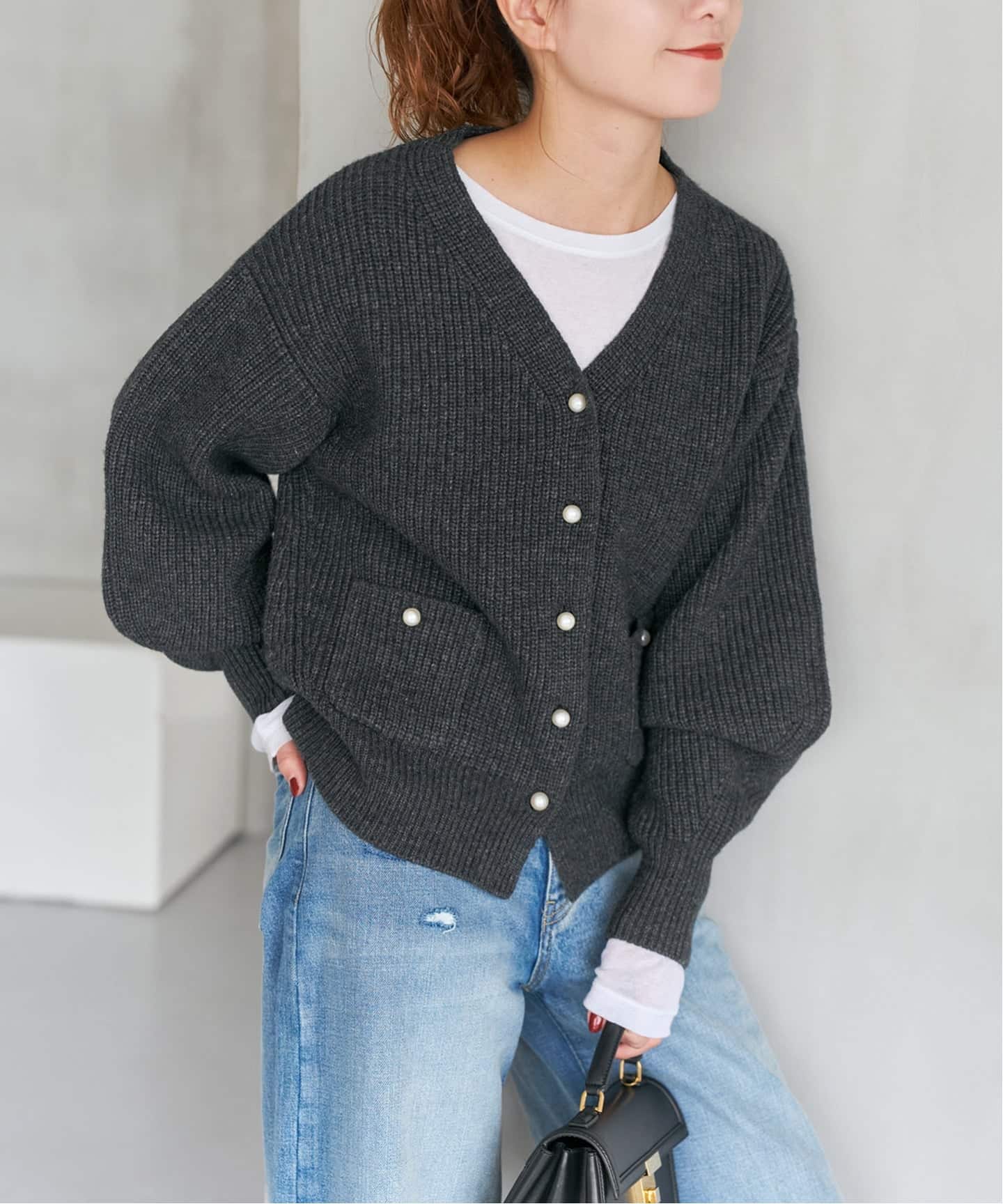 WEB限定》パール畦ニットカーディガン（カーディガン）｜Spick and