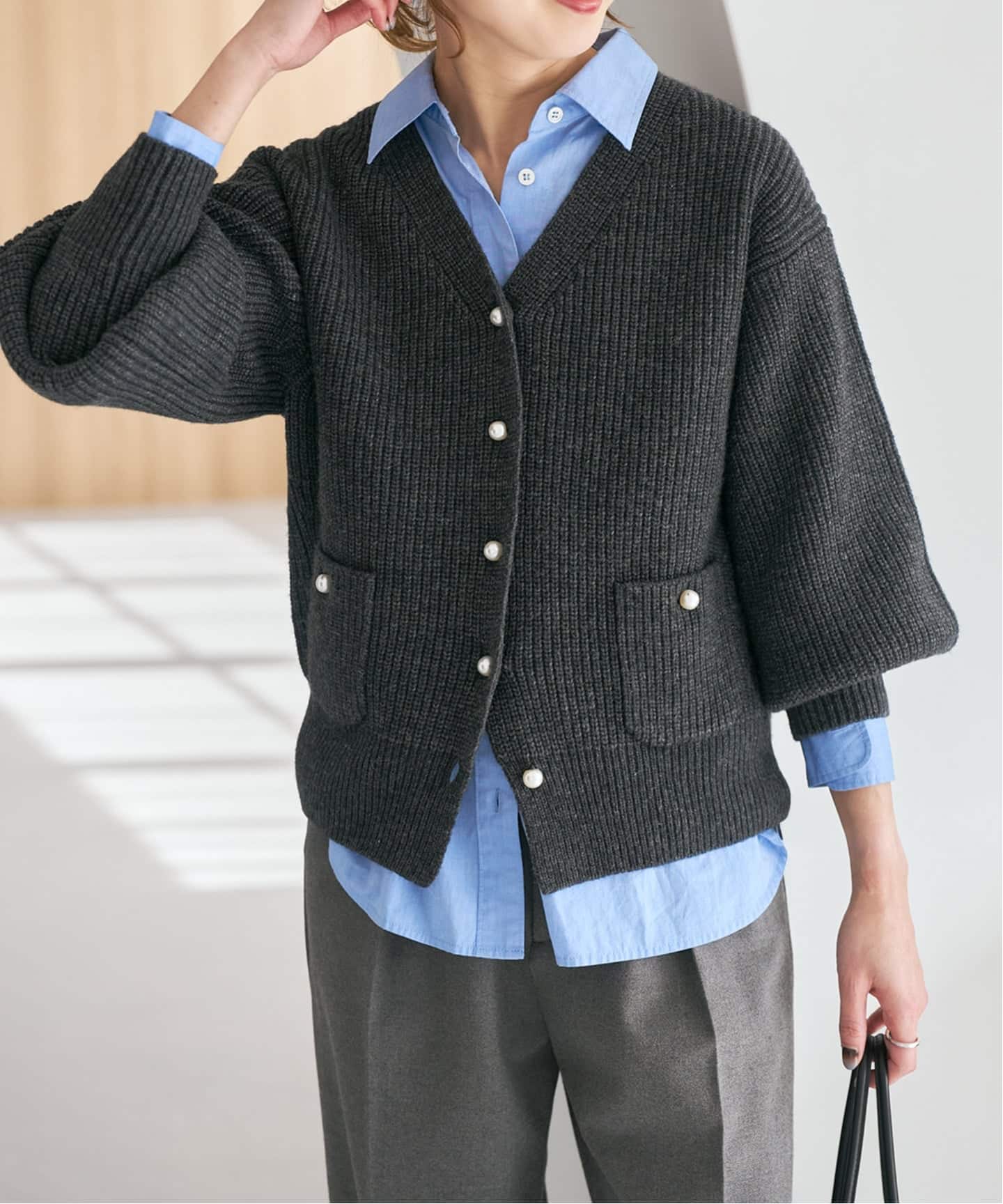 WEB限定》パール畦ニットカーディガン（カーディガン）｜Spick and