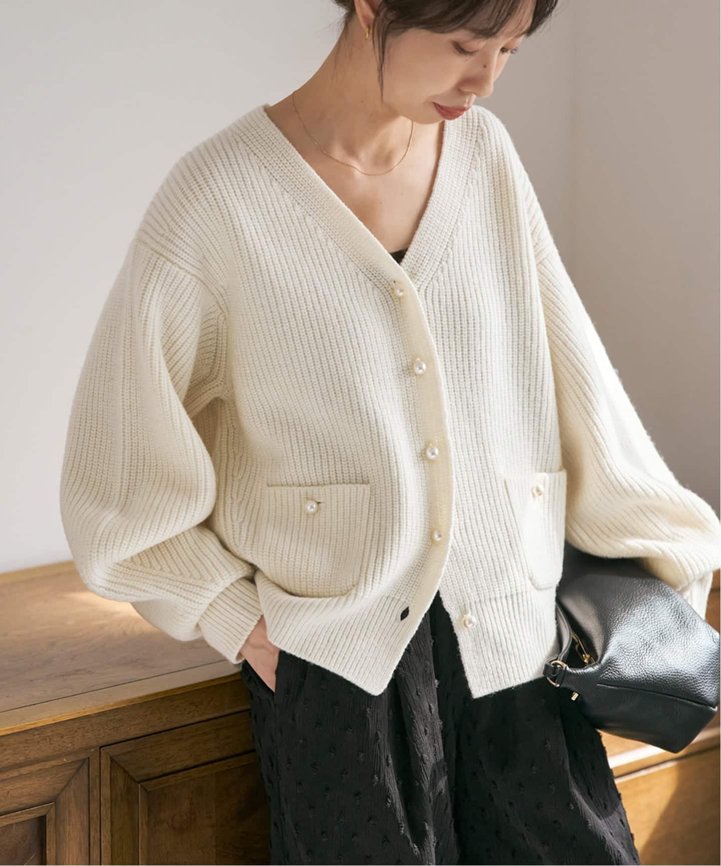 WEB限定》パール畦ニットカーディガン（カーディガン）｜Spick and
