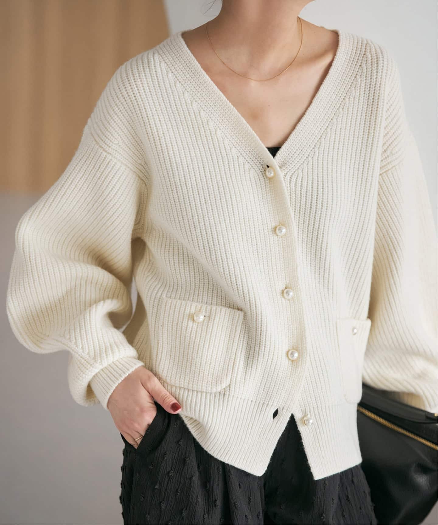 【2024AW】Spick & Span パール畦ニットカーディガン グレー WEB限定》パール畦ニットカーディガン（カーディガン）｜Spick and