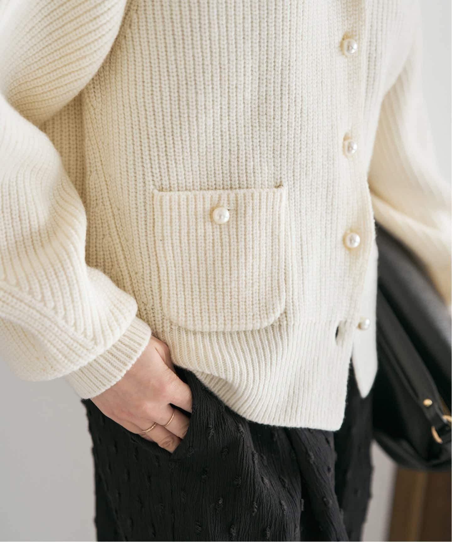 WEB限定》パール畦ニットカーディガン（カーディガン）｜Spick and