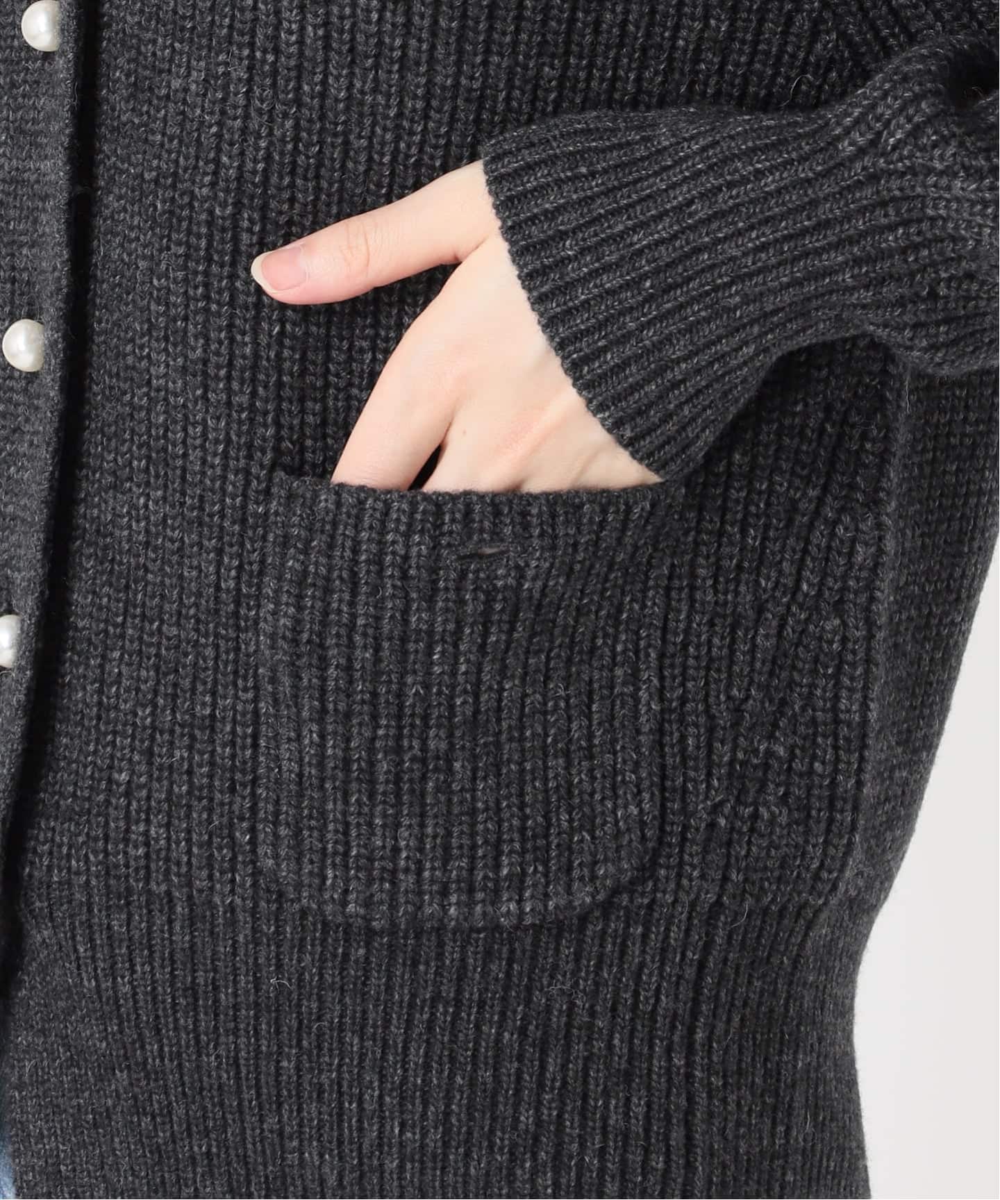 【美品】Spick and Span パール畦ニット カーディガン　グレー Spick & Span（スピックアンドスパン）の「パール畦ニット